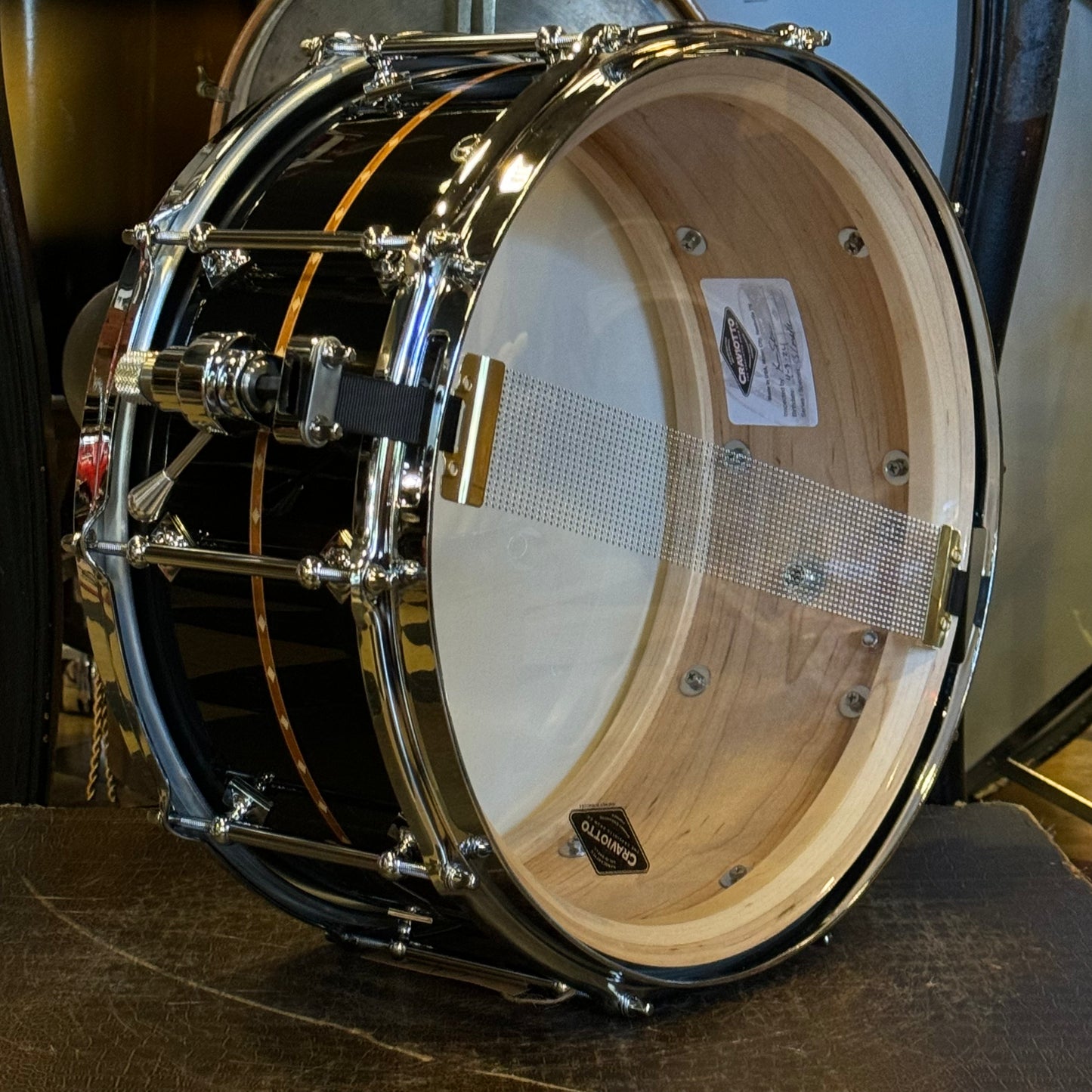 NEW Craviotto 6.5x14 Custom Shop Maple - Black Lacquer w/ Cherry Inlay & 45 Degree Edges
