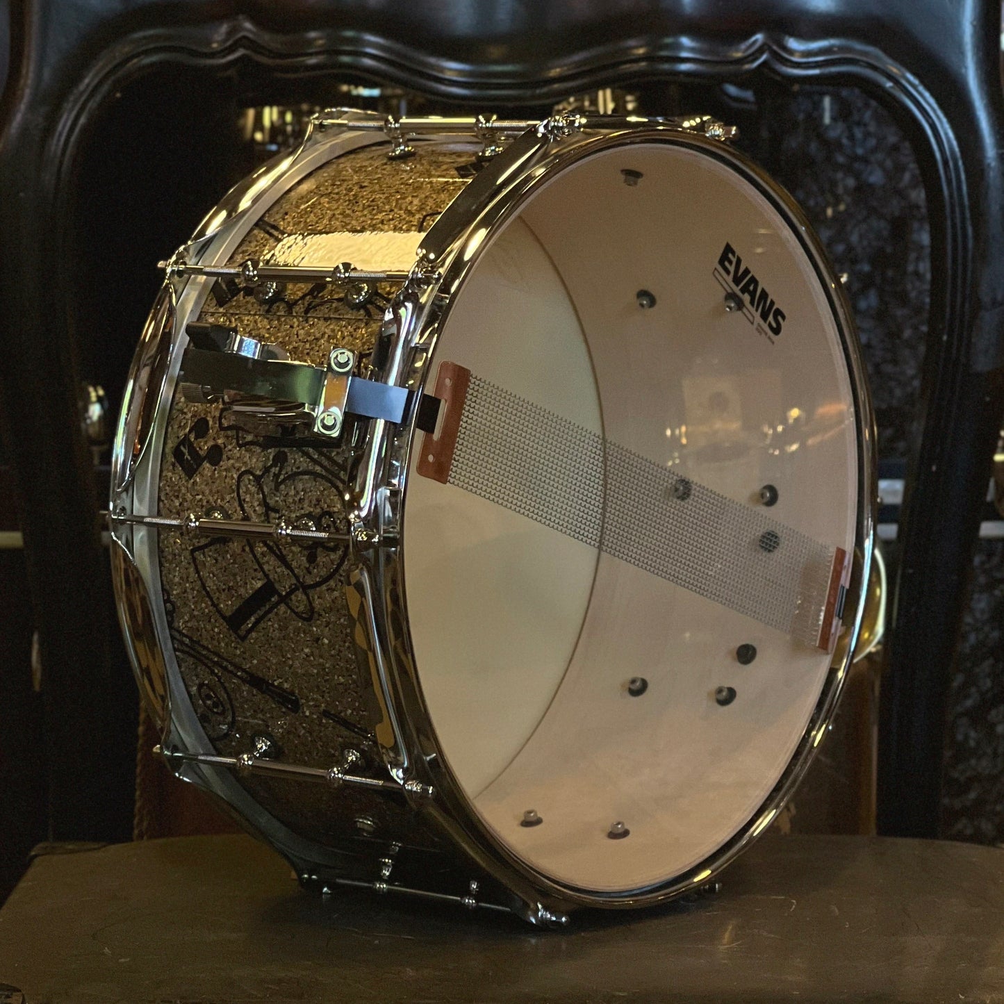 USED Pork Pie 6.5x14 Snare Drum in B20 Glass Glitter over Pig Top Hat & Cane