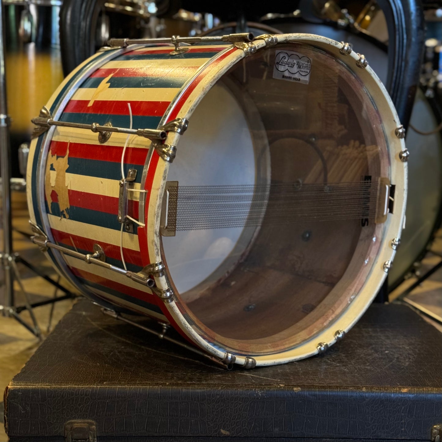 VINTAGE 1950's Ludwig 10x14 Transition Badge Marching Snare in Red White & Blue Duco