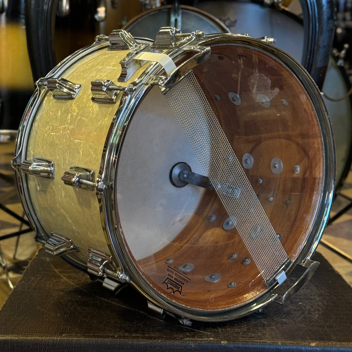 VINTAGE 1960's Rogers 10x14 Dynasonic Snare Drum in White Marine Pearl
