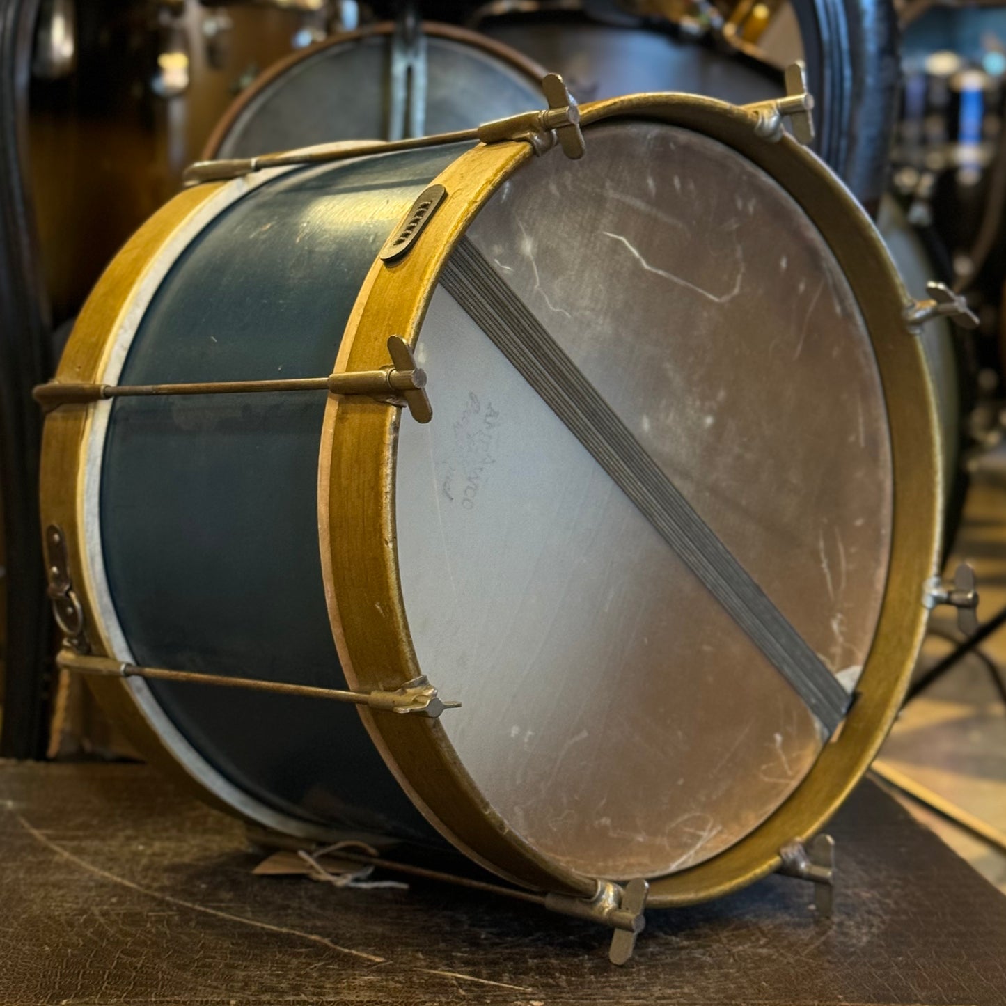VINTAGE 1940's Leedy 8x13 Single Tension Snare Drum in Royal Blue w/ Gold Hoops