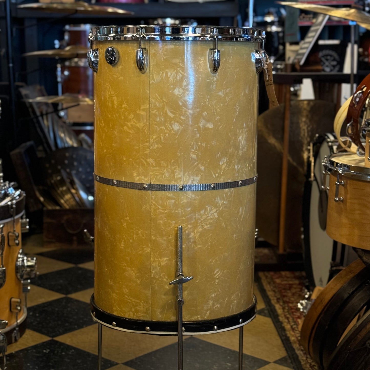 VINTAGE 1950's Gretsch 24x14 Cocktail Drum in White Marine Pearl