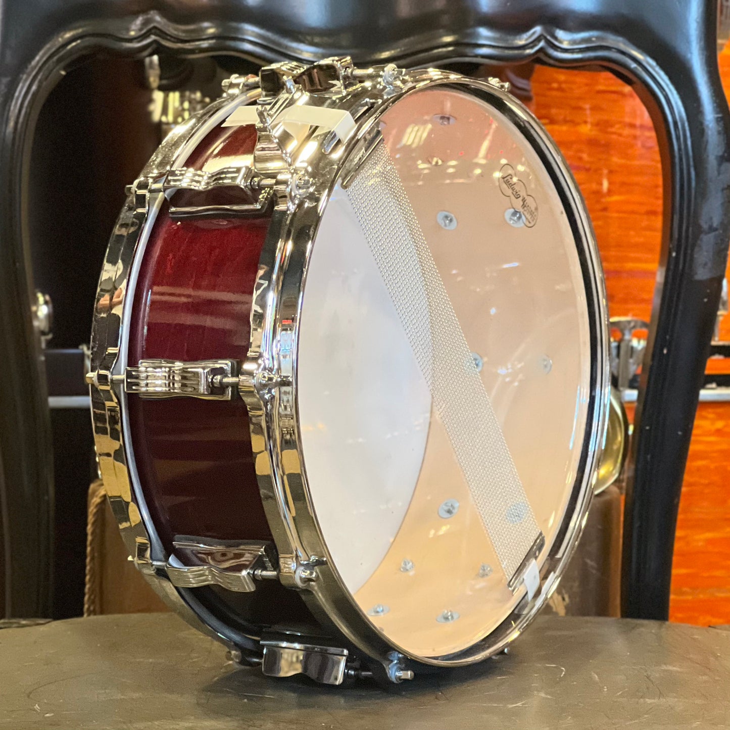 USED 1990's Ludwig 5x14 Classic Maple Snare Drum in Mahogany Gloss