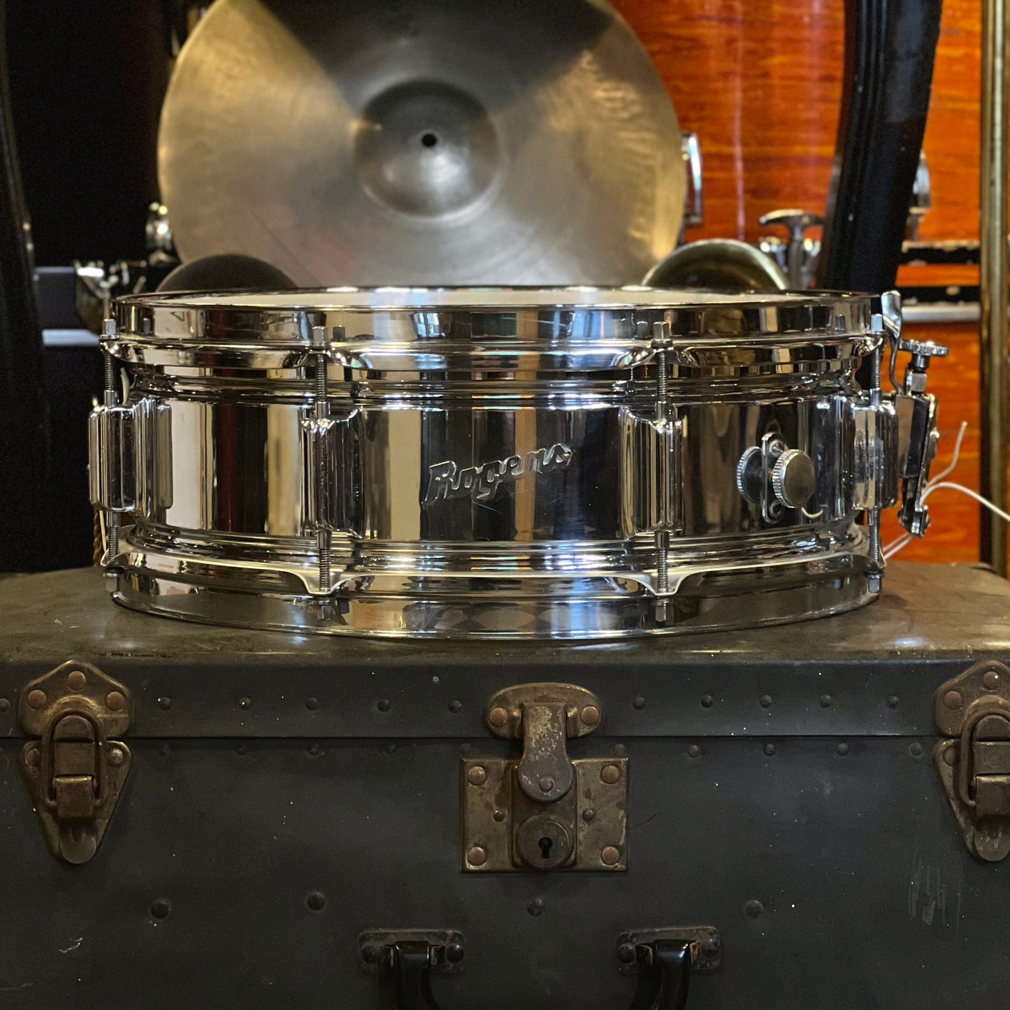 VINTAGE 1960's Rogers 5x14 Cleveland Era Chrome over Brass Powertone Snare