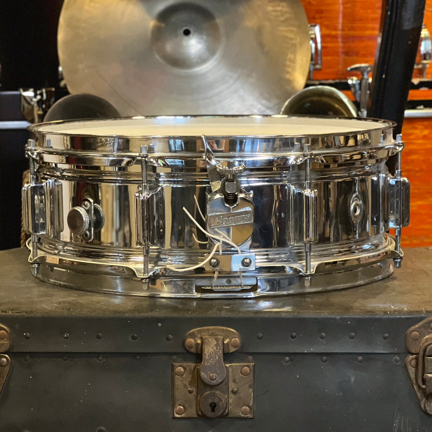 VINTAGE 1960's Rogers 5x14 Cleveland Era Chrome over Brass Powertone Snare