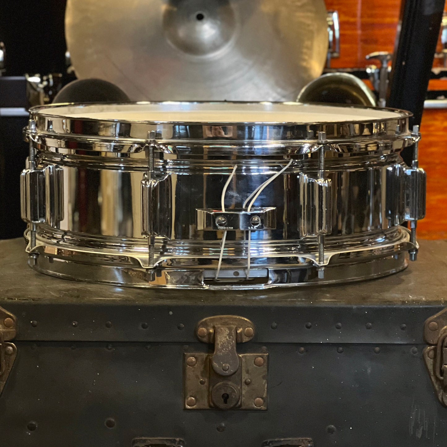 VINTAGE 1960's Rogers 5x14 Cleveland Era Chrome over Brass Powertone Snare