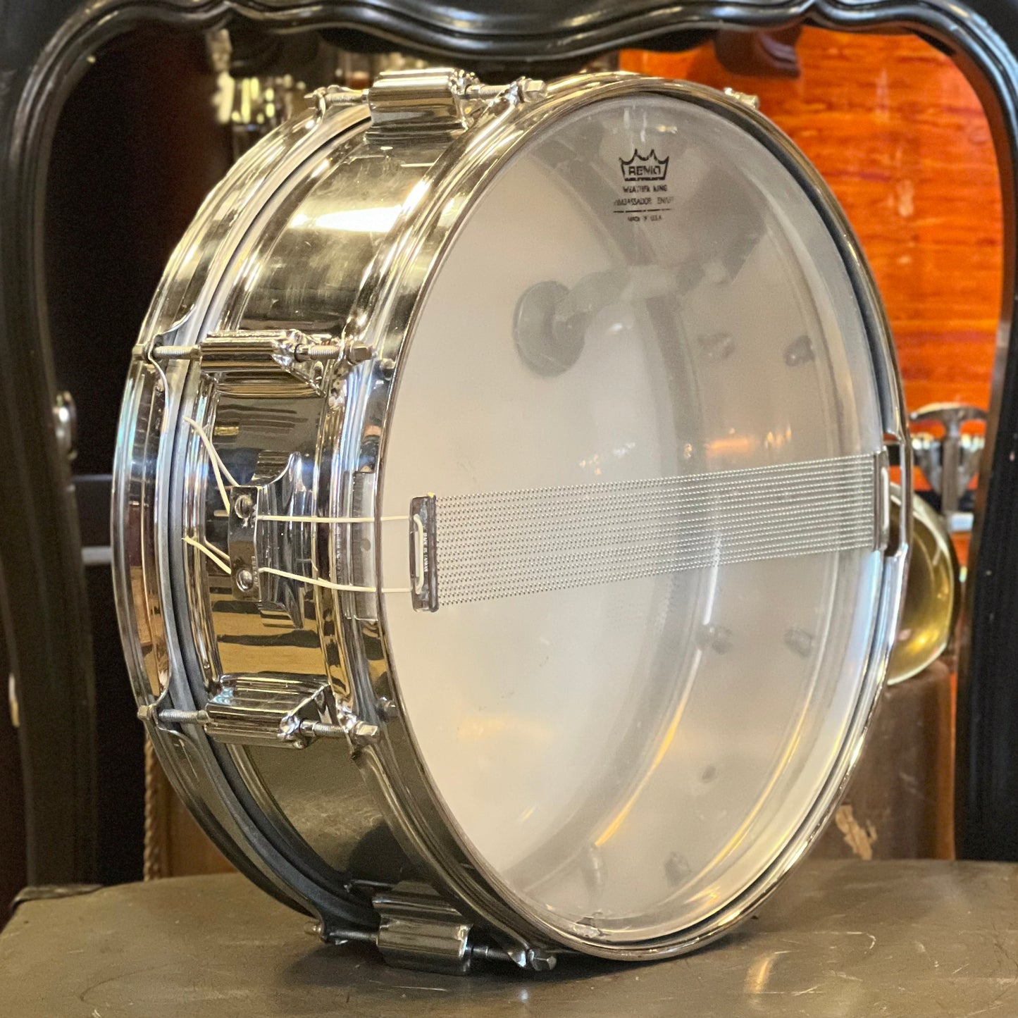 VINTAGE 1960's Rogers 5x14 Cleveland Era Chrome over Brass Powertone Snare