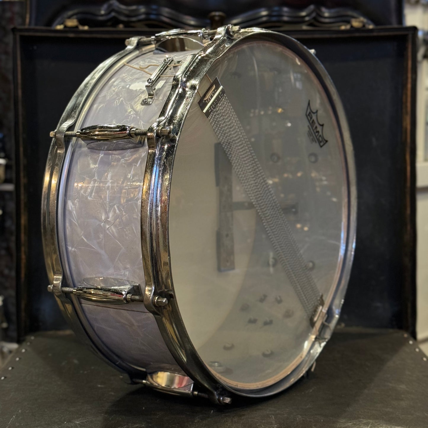 VINTAGE 1950's-60's Gretsch 5x14 Renown 8-Lug Snare Drum in White Marine Pearl