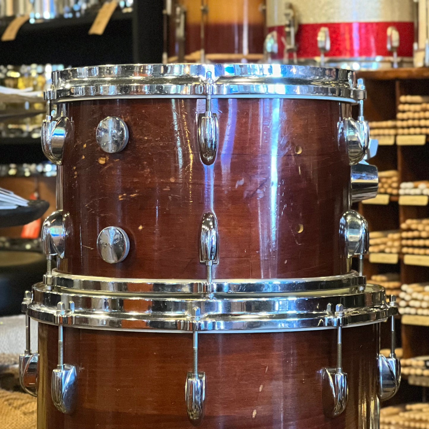 VINTAGE 1971-72 Gretsch Stop Sign Badge Drum Set in Walnut Gloss - 20/12/13/14