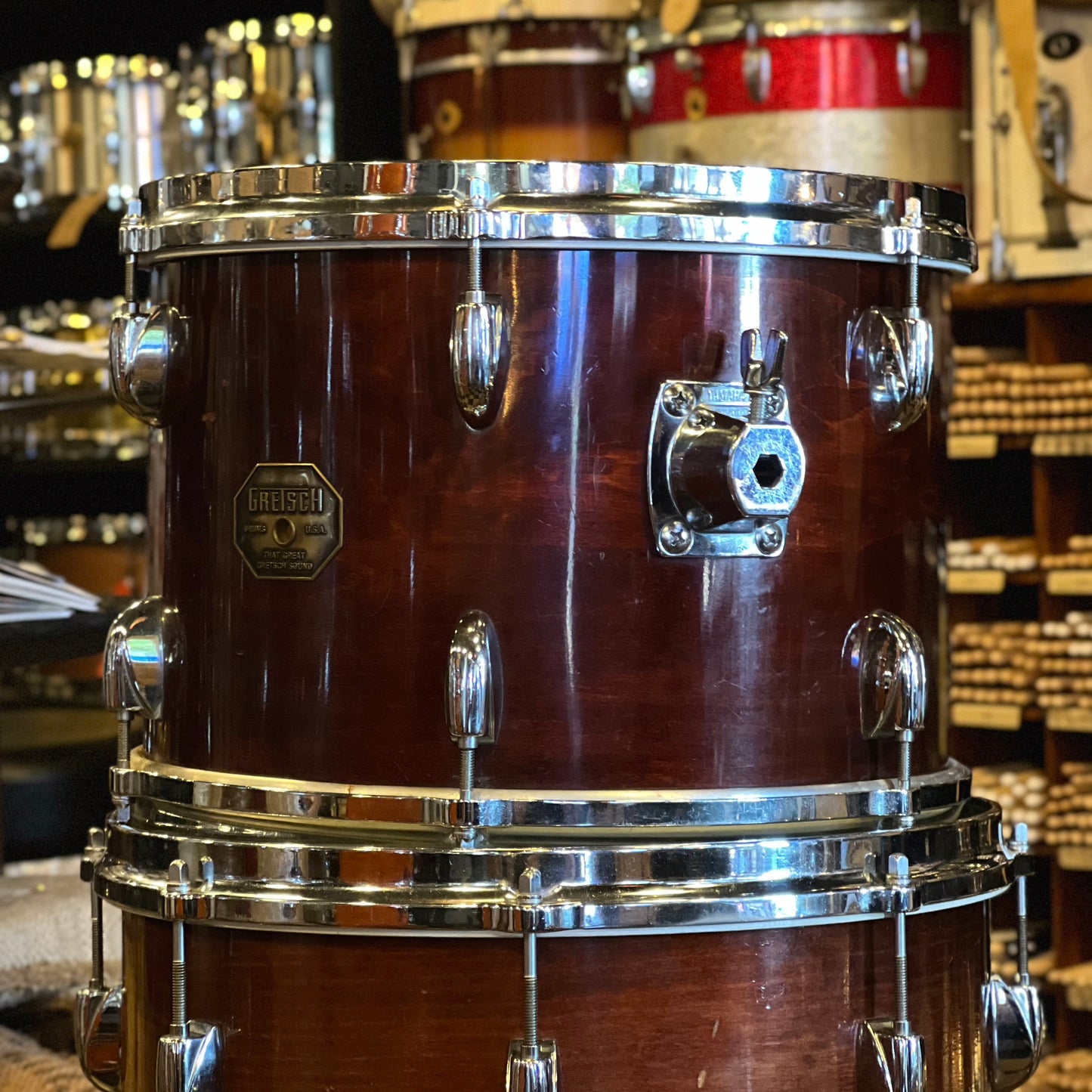 VINTAGE 1971-72 Gretsch Stop Sign Badge Drum Set in Walnut Gloss - 20/12/13/14