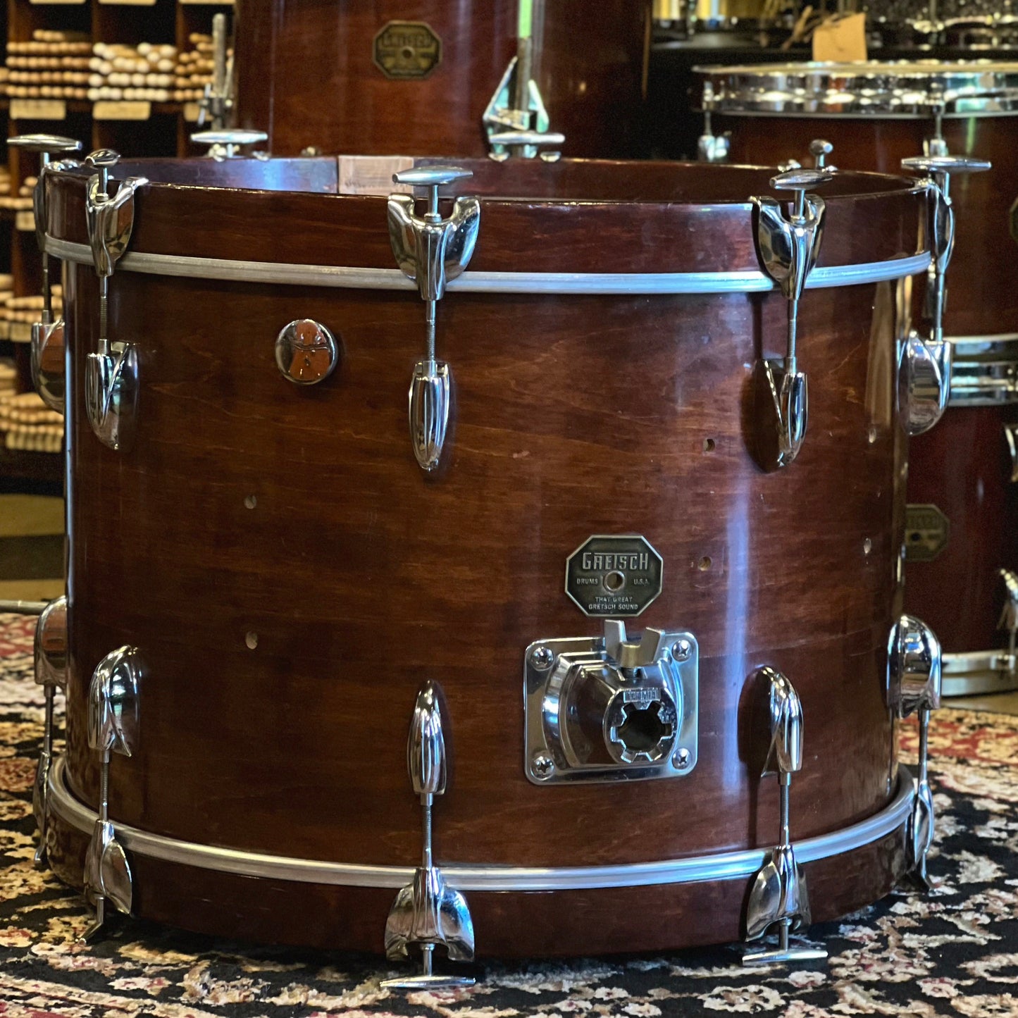 VINTAGE 1971-72 Gretsch Stop Sign Badge Drum Set in Walnut Gloss - 20/12/13/14