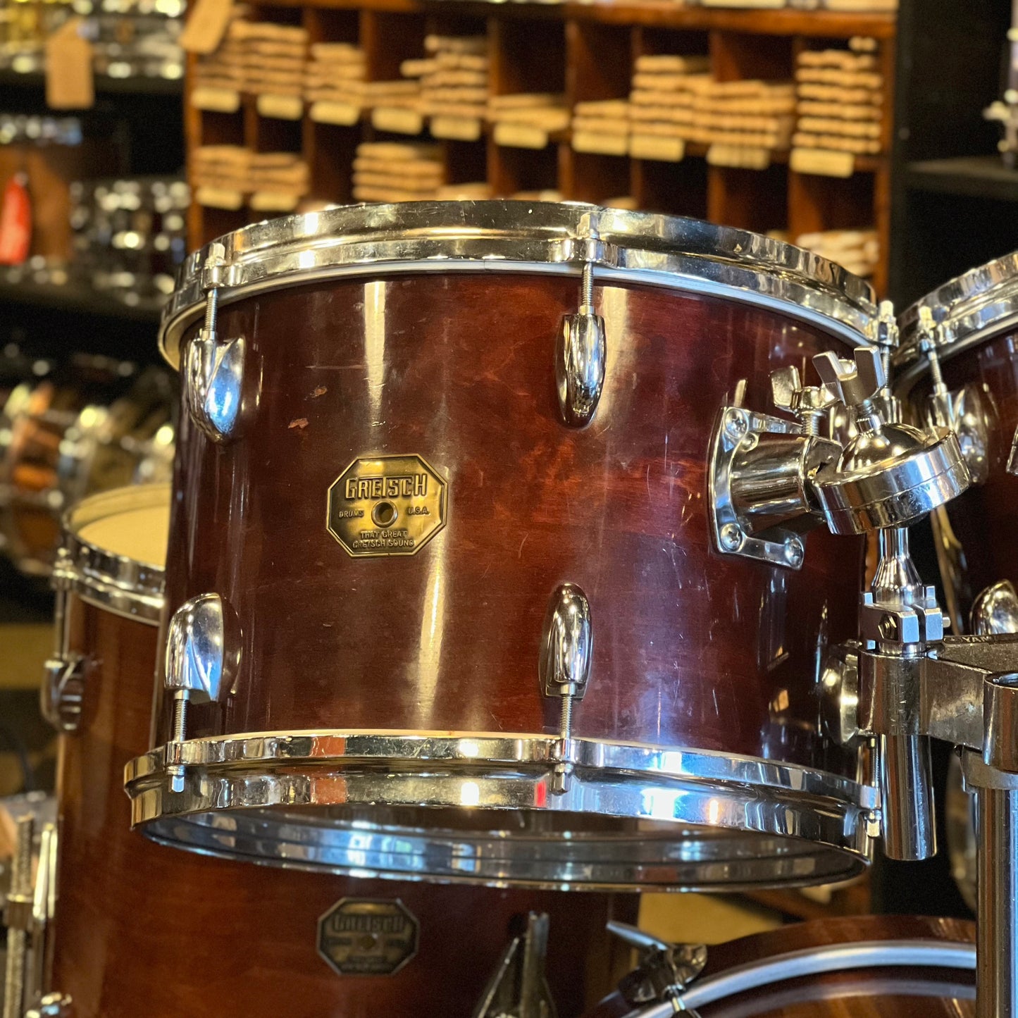 VINTAGE 1971-72 Gretsch Stop Sign Badge Drum Set in Walnut Gloss - 20/12/13/14