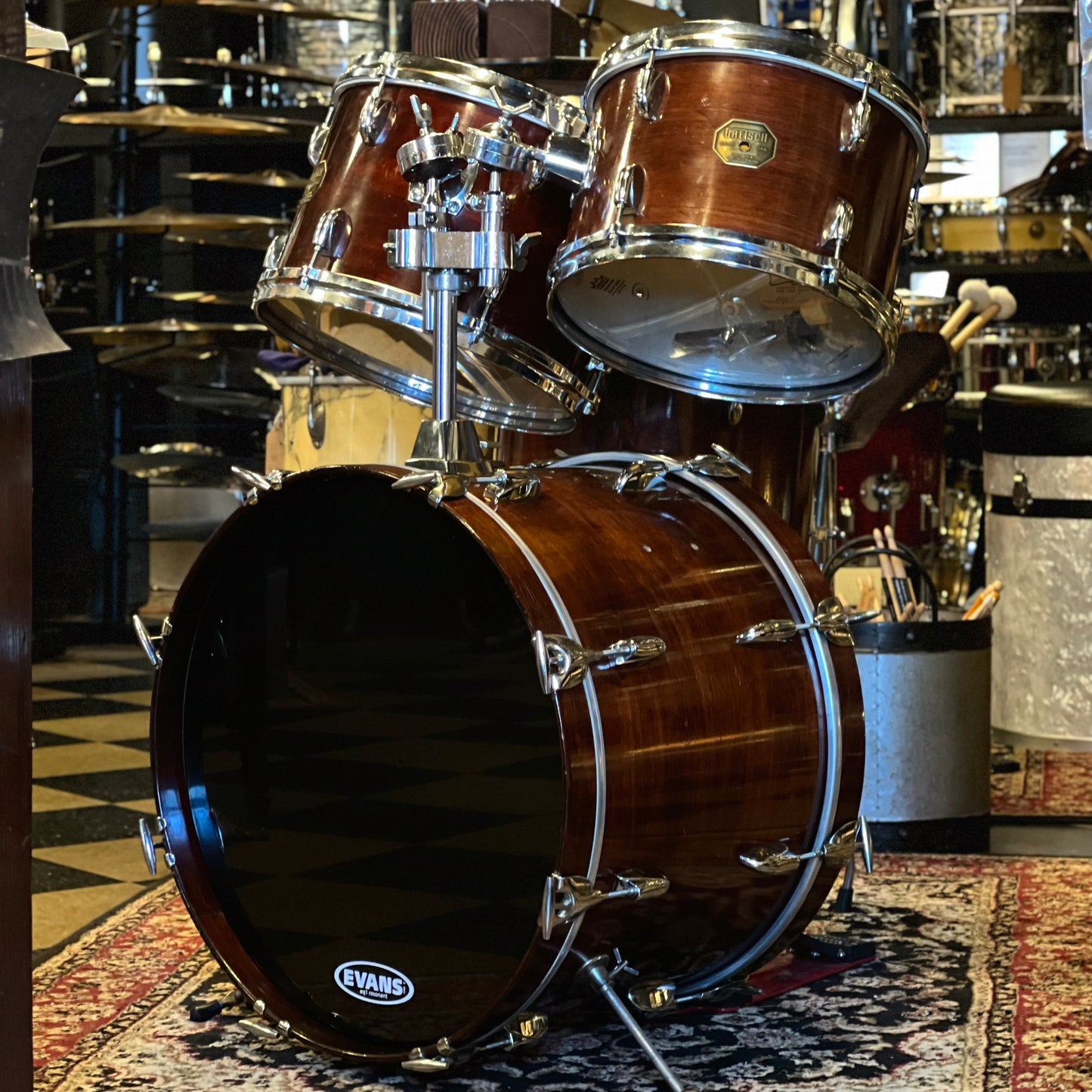 VINTAGE 1971-72 Gretsch Stop Sign Badge Drum Set in Walnut Gloss - 20/12/13/14