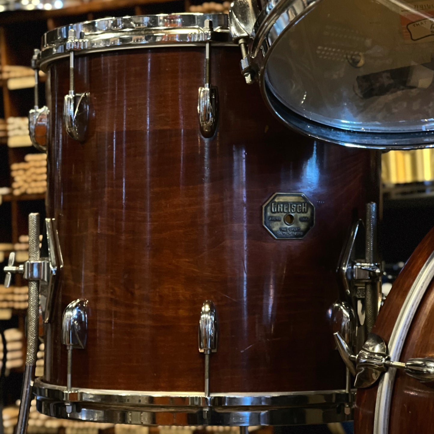 VINTAGE 1971-72 Gretsch Stop Sign Badge Drum Set in Walnut Gloss - 20/12/13/14