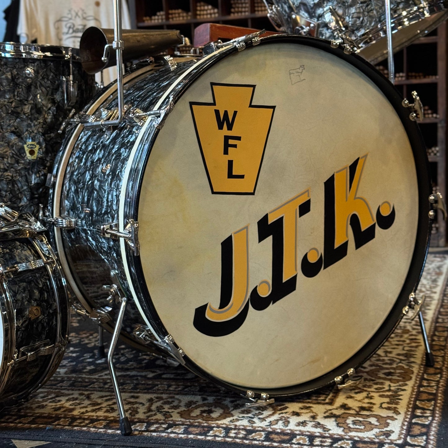VINTAGE 1957-1958 Ludwig WFL Transition Era Drum Set in Black Diamond Pearl - 14x24, 9x13, 16x16, 5x14