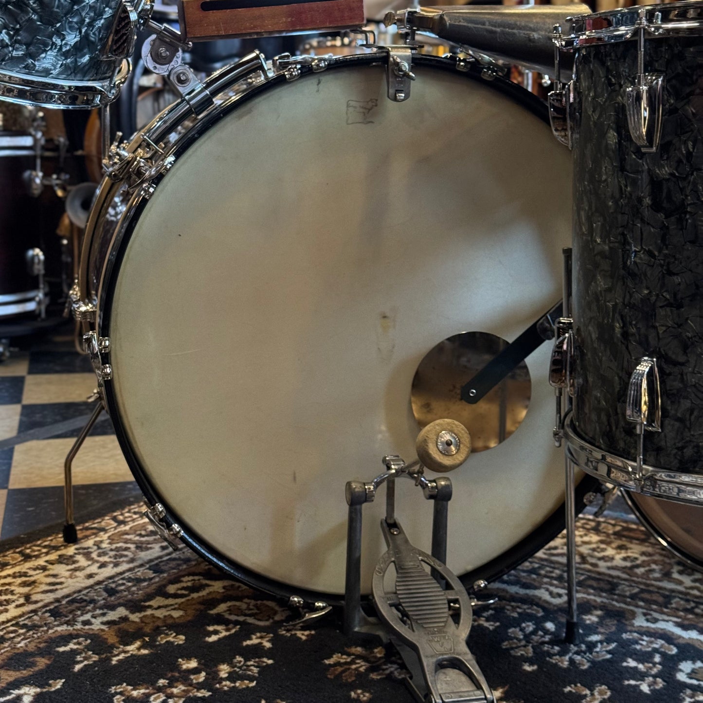 VINTAGE 1957-1958 Ludwig WFL Transition Era Drum Set in Black Diamond Pearl - 14x24, 9x13, 16x16, 5x14