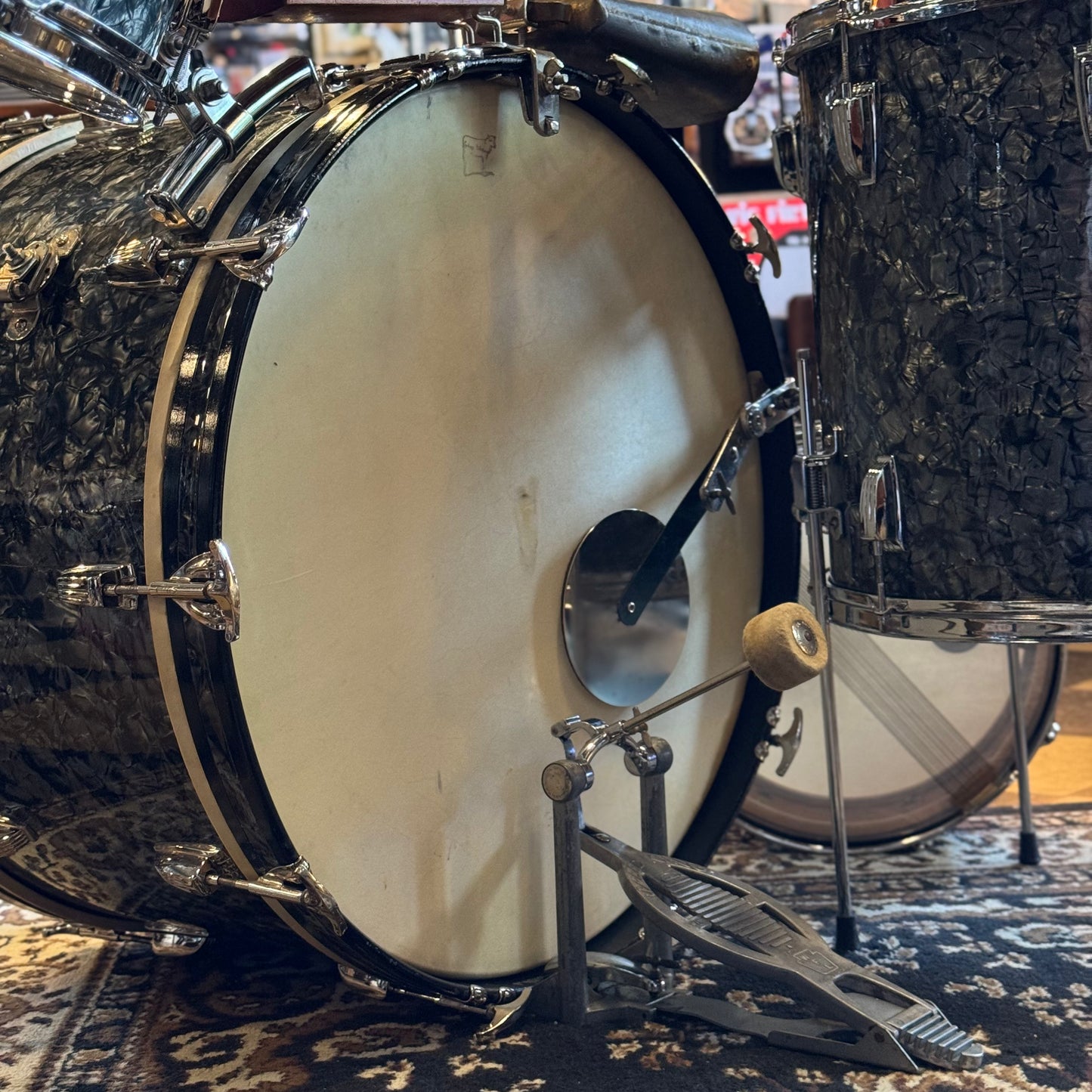 VINTAGE 1957-1958 Ludwig WFL Transition Era Drum Set in Black Diamond Pearl - 14x24, 9x13, 16x16, 5x14