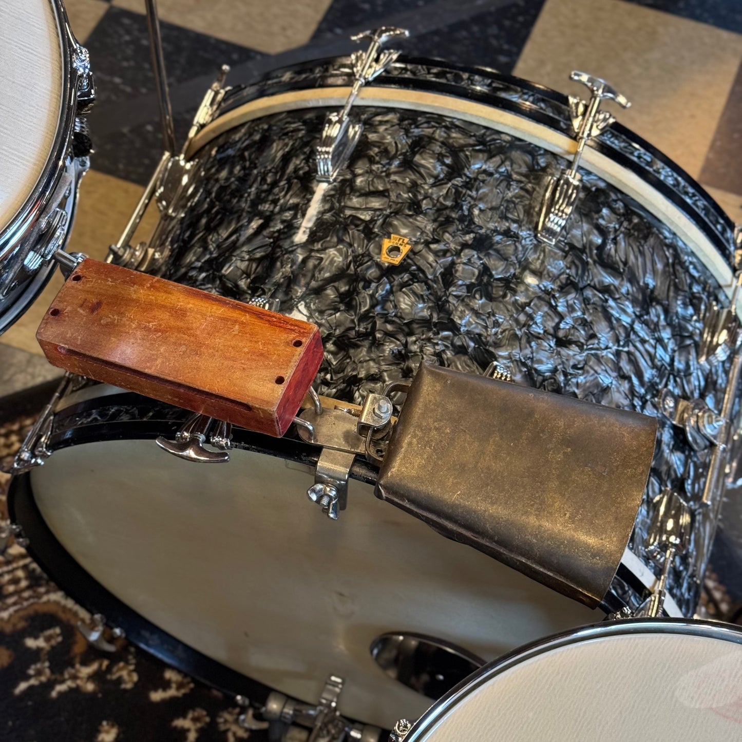 VINTAGE 1957-1958 Ludwig WFL Transition Era Drum Set in Black Diamond Pearl - 14x24, 9x13, 16x16, 5x14