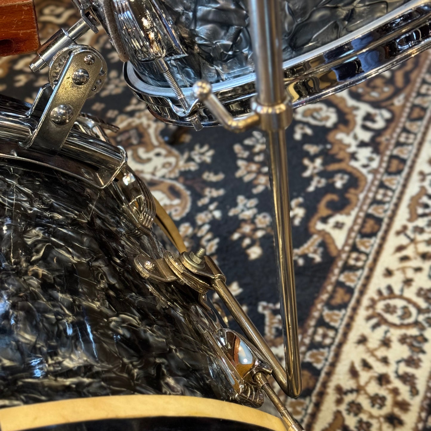 VINTAGE 1957-1958 Ludwig WFL Transition Era Drum Set in Black Diamond Pearl - 14x24, 9x13, 16x16, 5x14