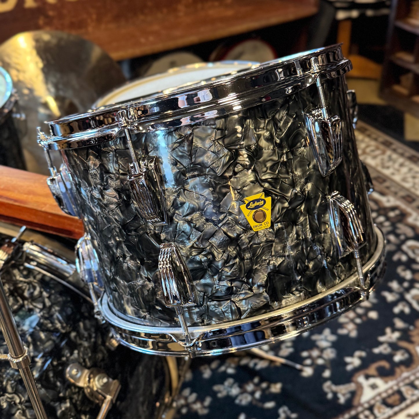 VINTAGE 1957-1958 Ludwig WFL Transition Era Drum Set in Black Diamond Pearl - 14x24, 9x13, 16x16, 5x14