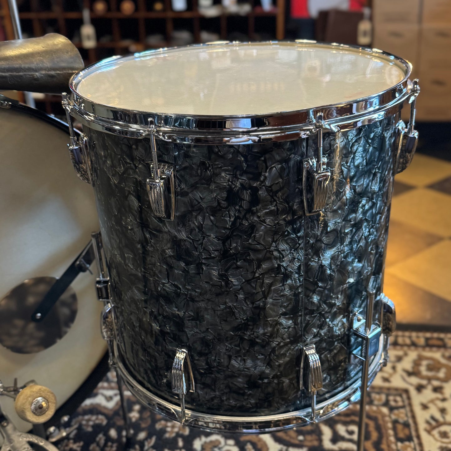 VINTAGE 1957-1958 Ludwig WFL Transition Era Drum Set in Black Diamond Pearl - 14x24, 9x13, 16x16, 5x14