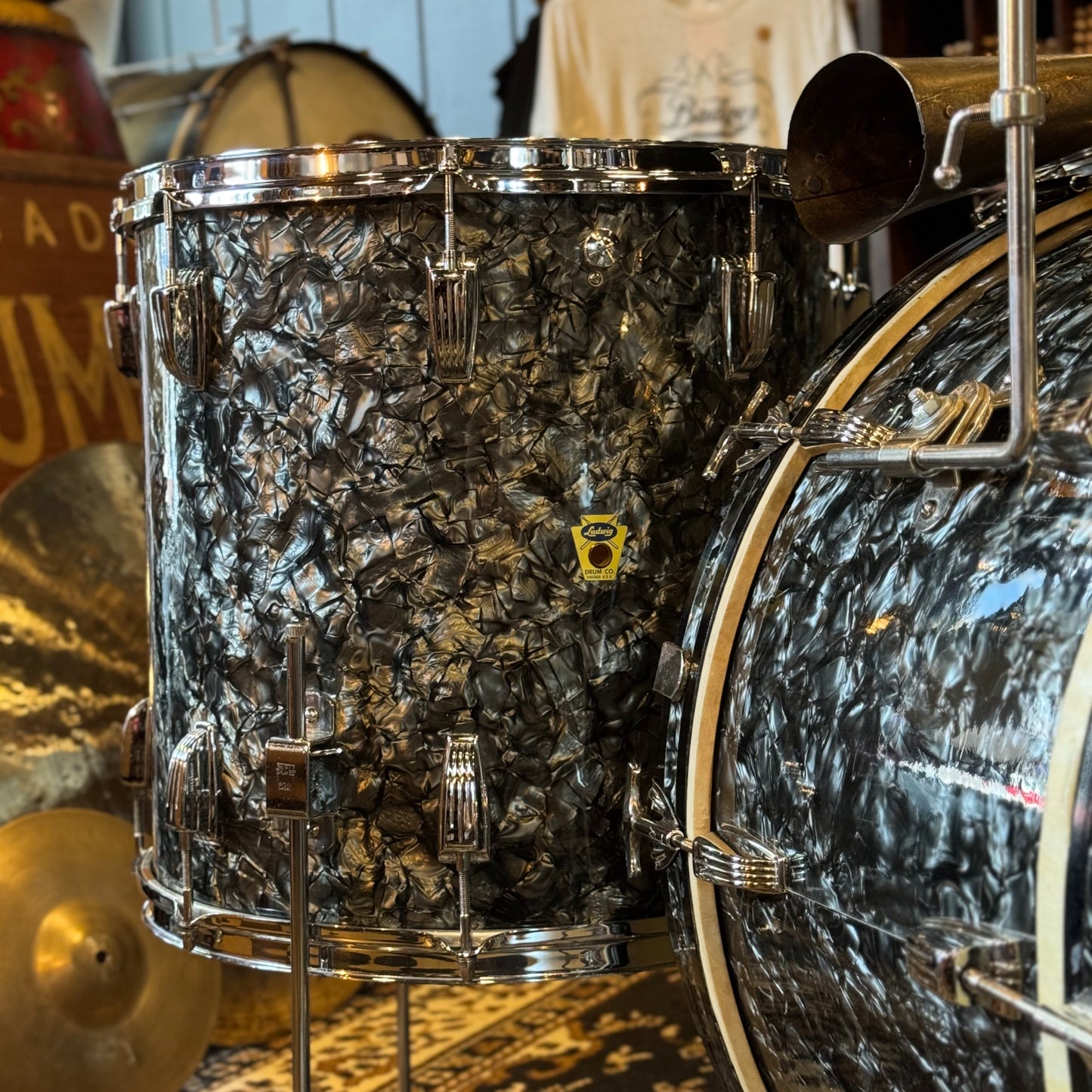 VINTAGE 1957-1958 Ludwig WFL Transition Era Drum Set in Black Diamond Pearl - 14x24, 9x13, 16x16, 5x14