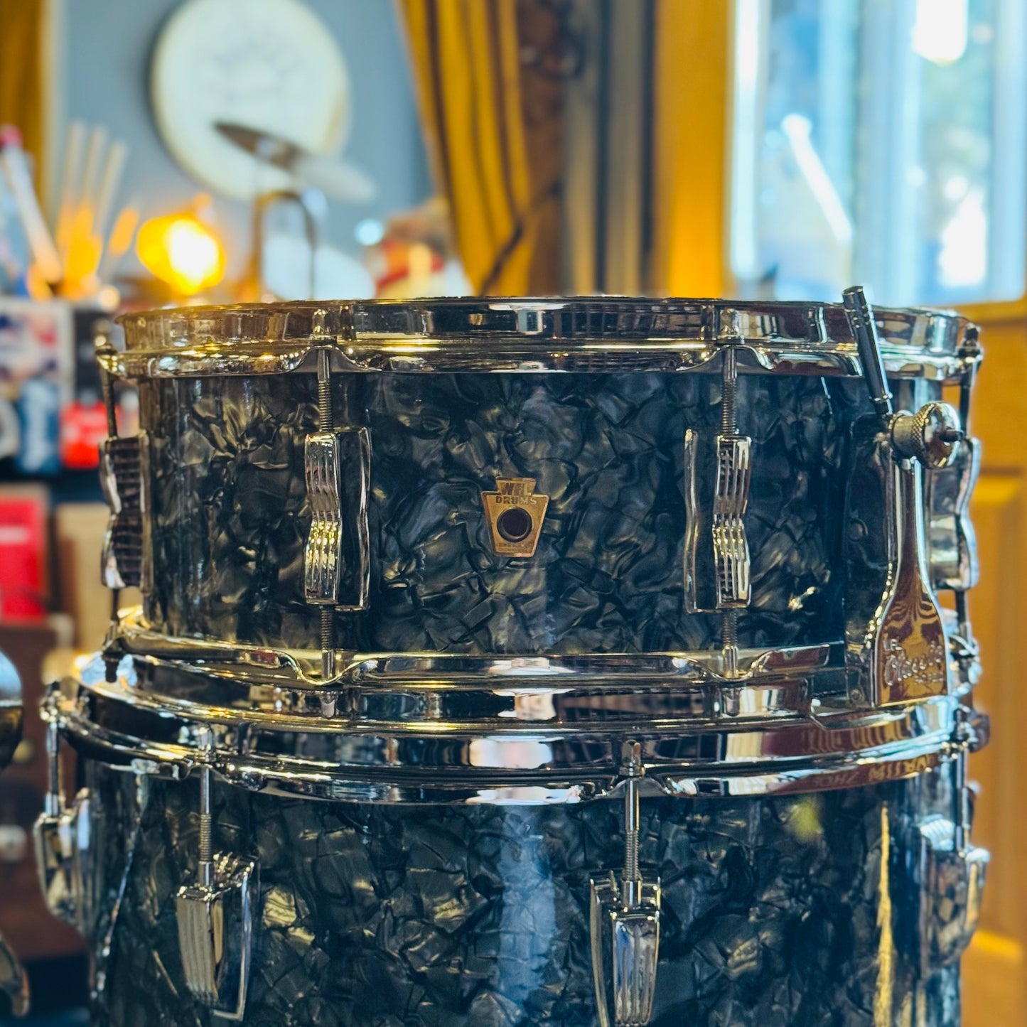 VINTAGE 1957-1958 Ludwig WFL Transition Era Drum Set in Black Diamond Pearl - 14x24, 9x13, 16x16, 5x14