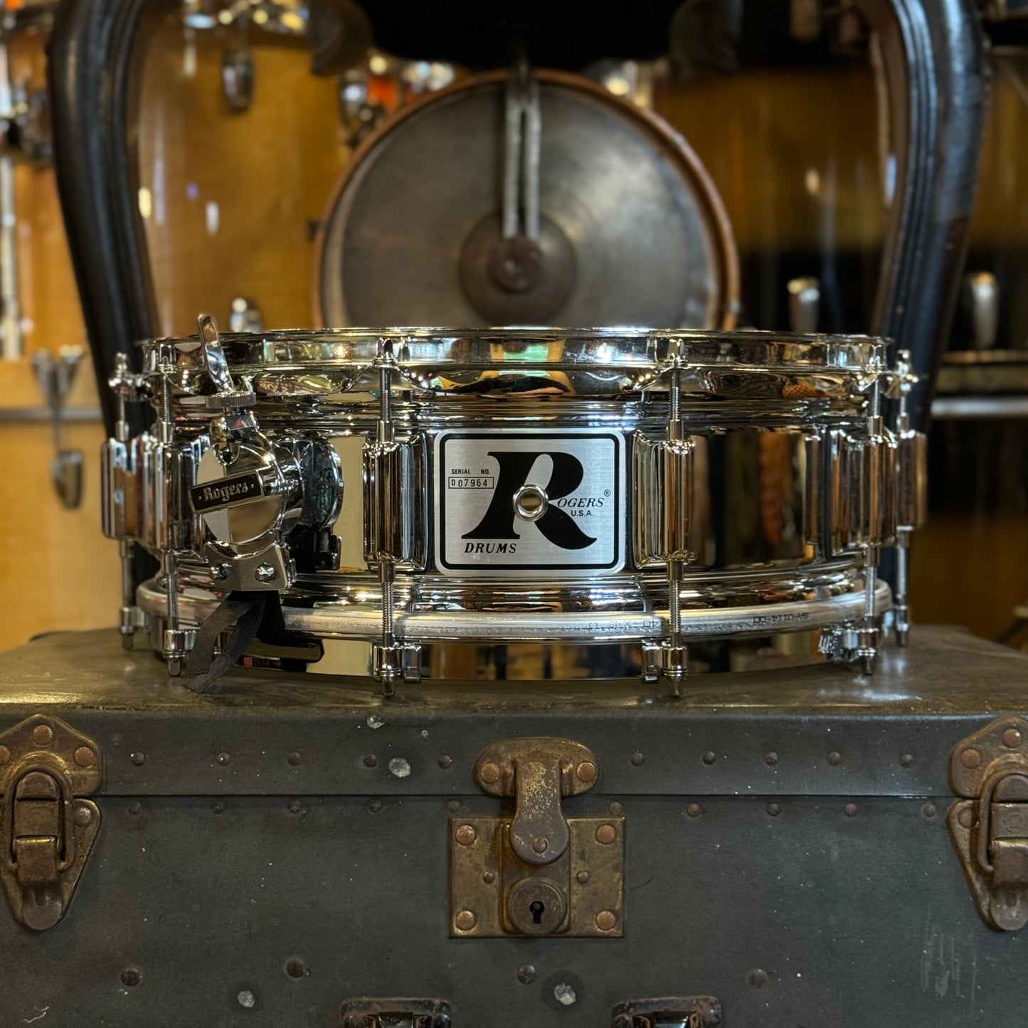 VINTAGE 1970's Rogers 5x14 Chrome over Brass Big R Power Tone Snare