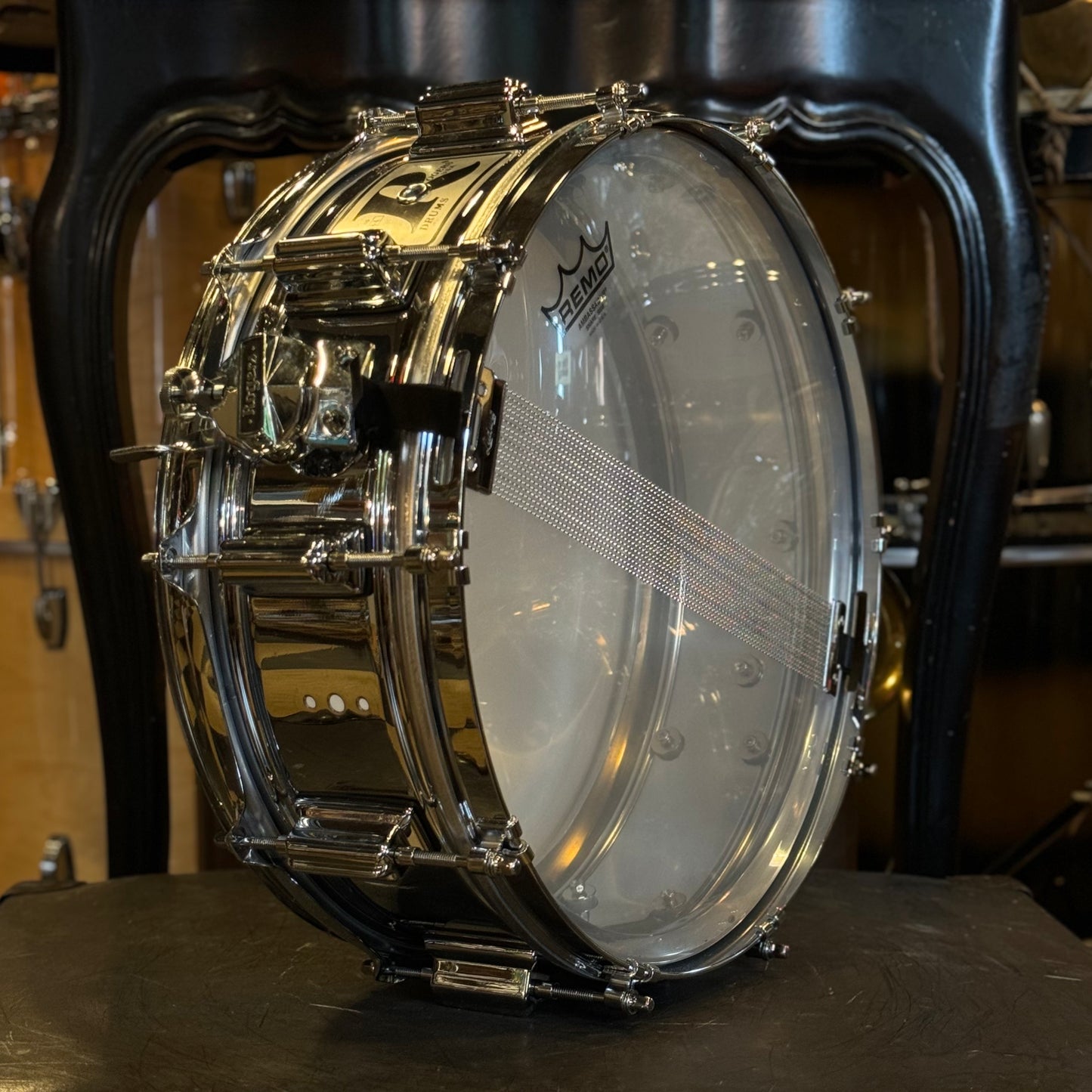 VINTAGE 1970's Rogers 5x14 Chrome over Brass Big R Power Tone Snare