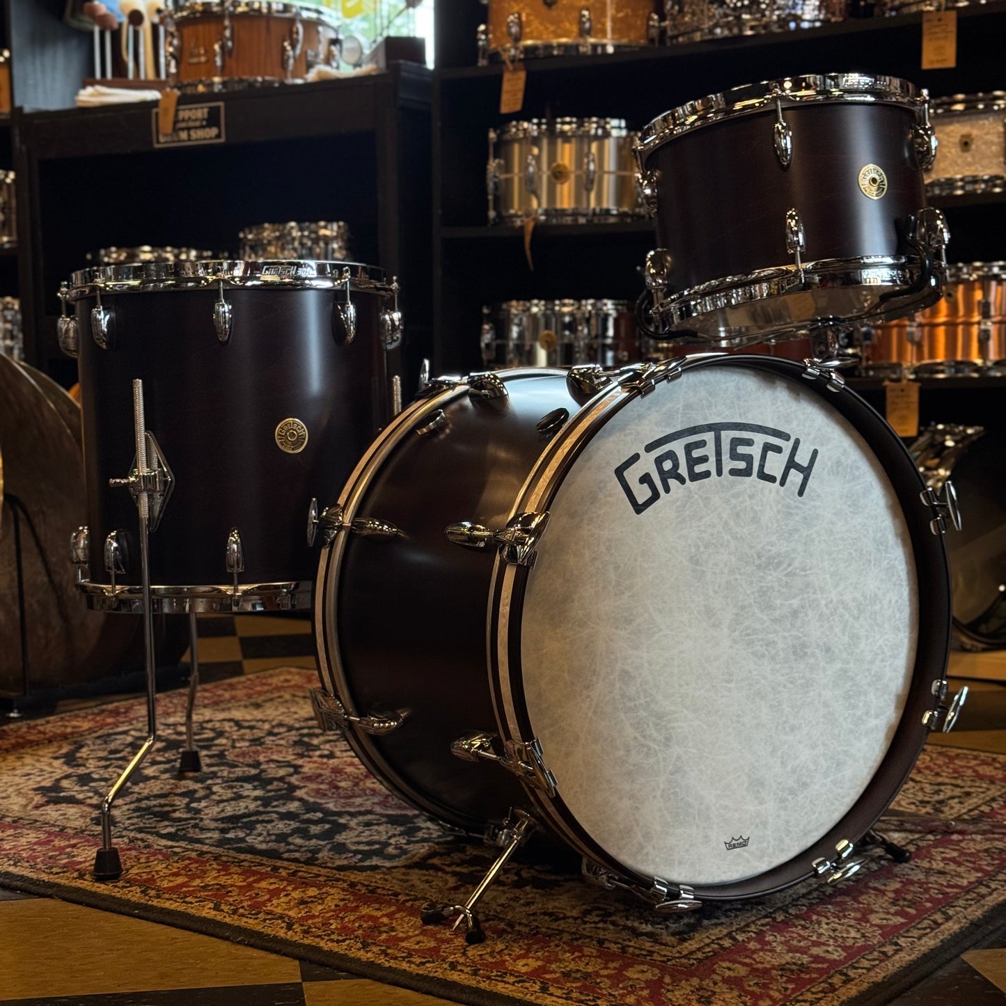 NEW Gretsch Broadkaster in Satin Antique Maple w/ Vintage Marine Pearl Hoop Inlay - 14x20, 8x12, 14x14