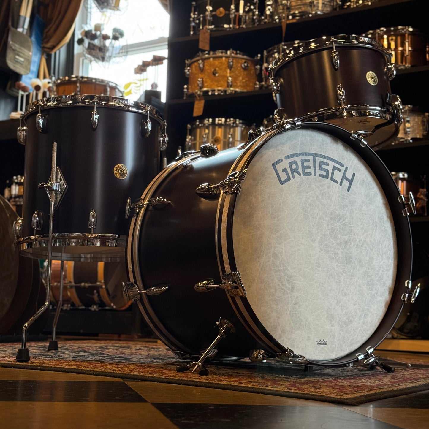NEW Gretsch Broadkaster in Satin Antique Maple w/ Vintage Marine Pearl Hoop Inlay - 14x20, 8x12, 14x14