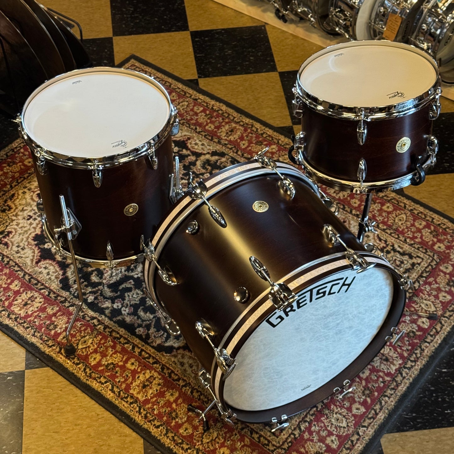 NEW Gretsch Broadkaster in Satin Antique Maple w/ Vintage Marine Pearl Hoop Inlay - 14x20, 8x12, 14x14