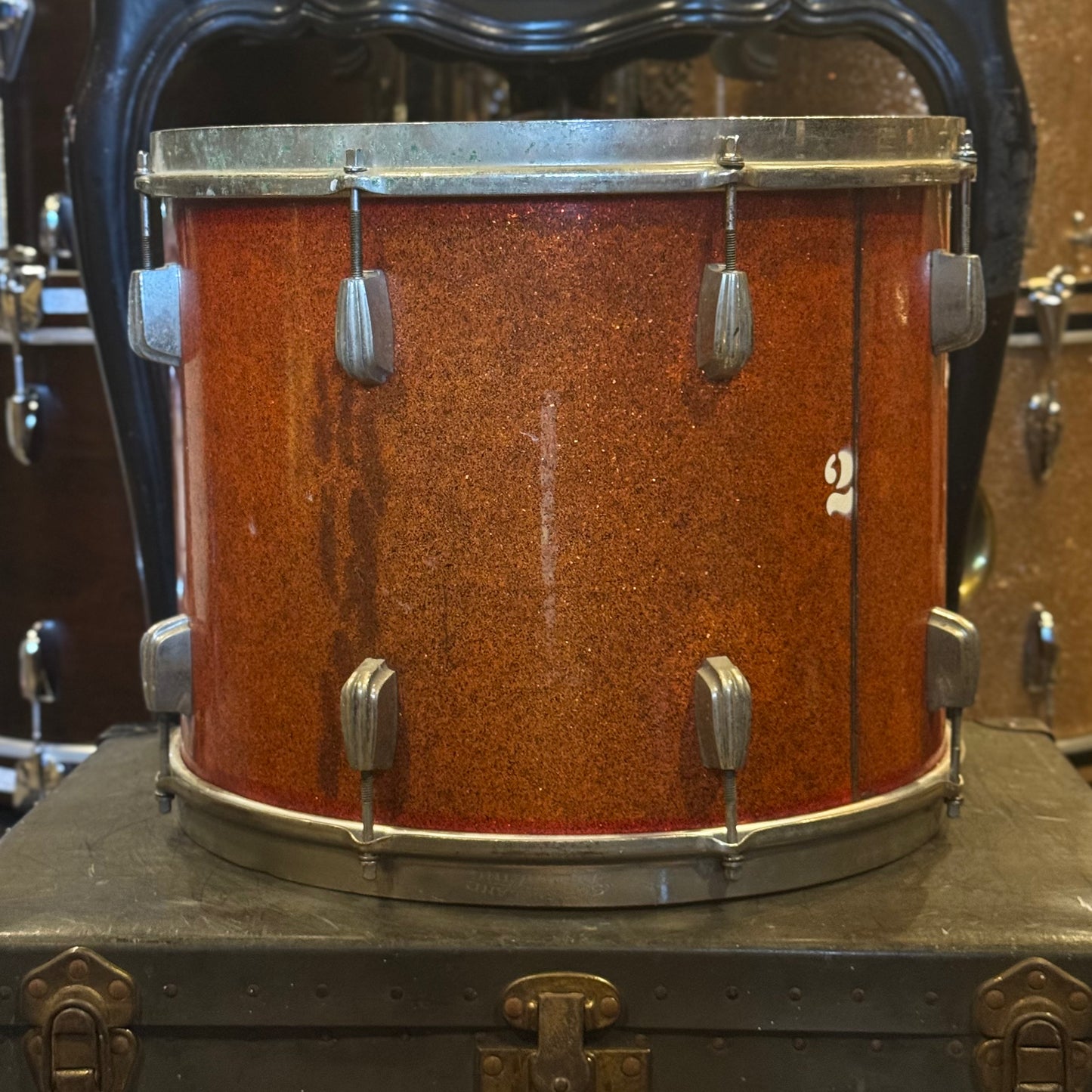 VINTAGE 1950's 12x15 Slingerland Radio King Tenor Drum in Red Sparkle