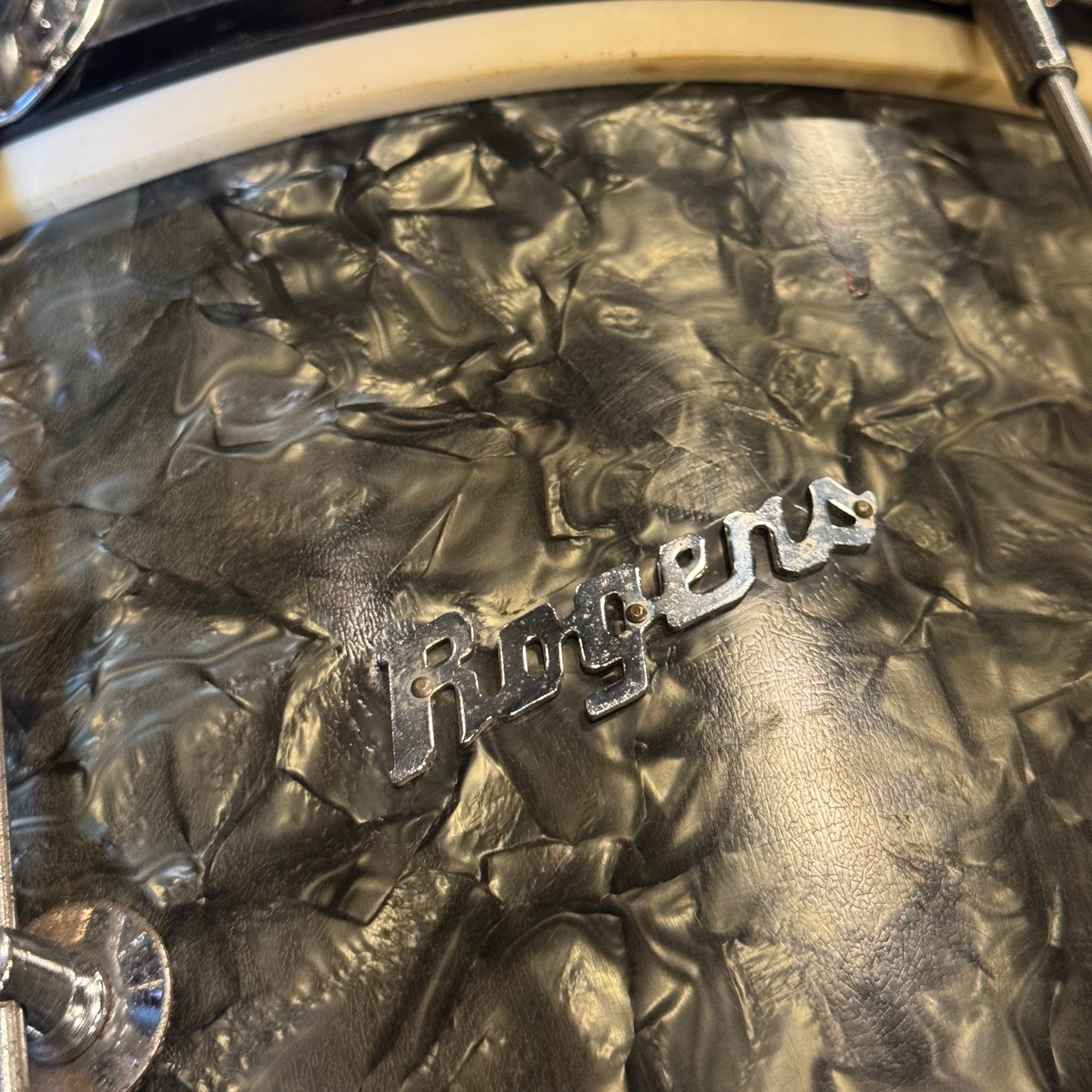 VINTAGE 1950's Rogers 12x14 Marching Snare Drum in Black Diamond Pearl