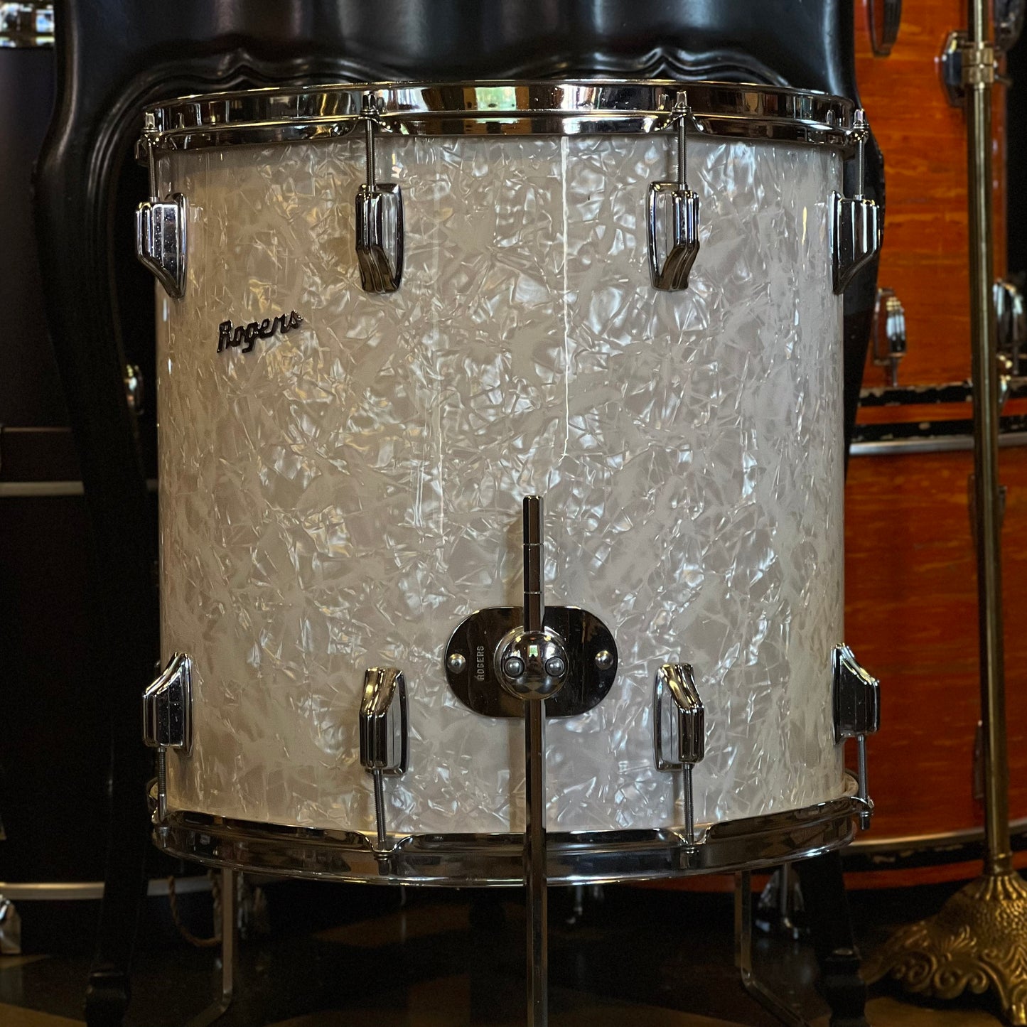 VINTAGE 1970's Rogers 16x16 White Marine Pearl Floor Tom