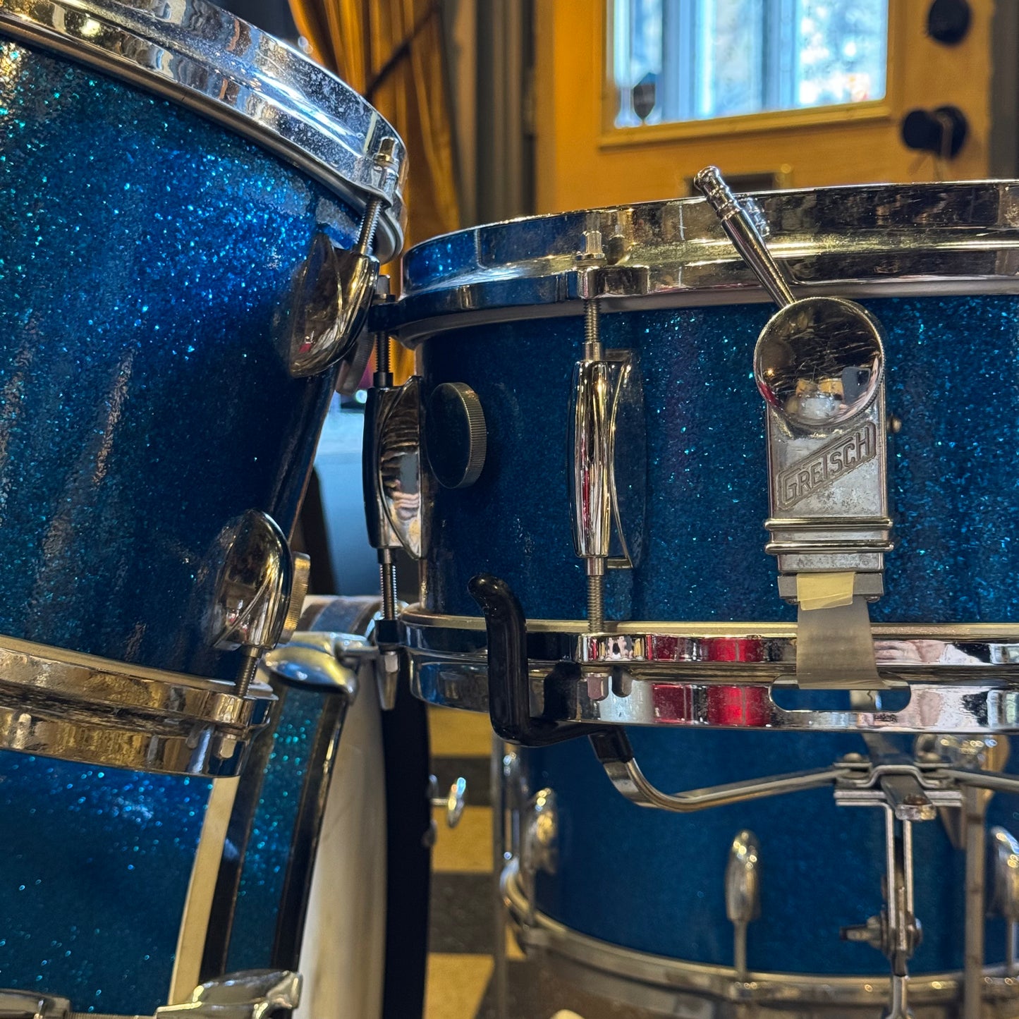 VINTAGE 1960's Gretsch Round Badge Progressive Jazz Outfit in Blue Sparkle - 14x20, 8x12, 14x14, 5.5x14