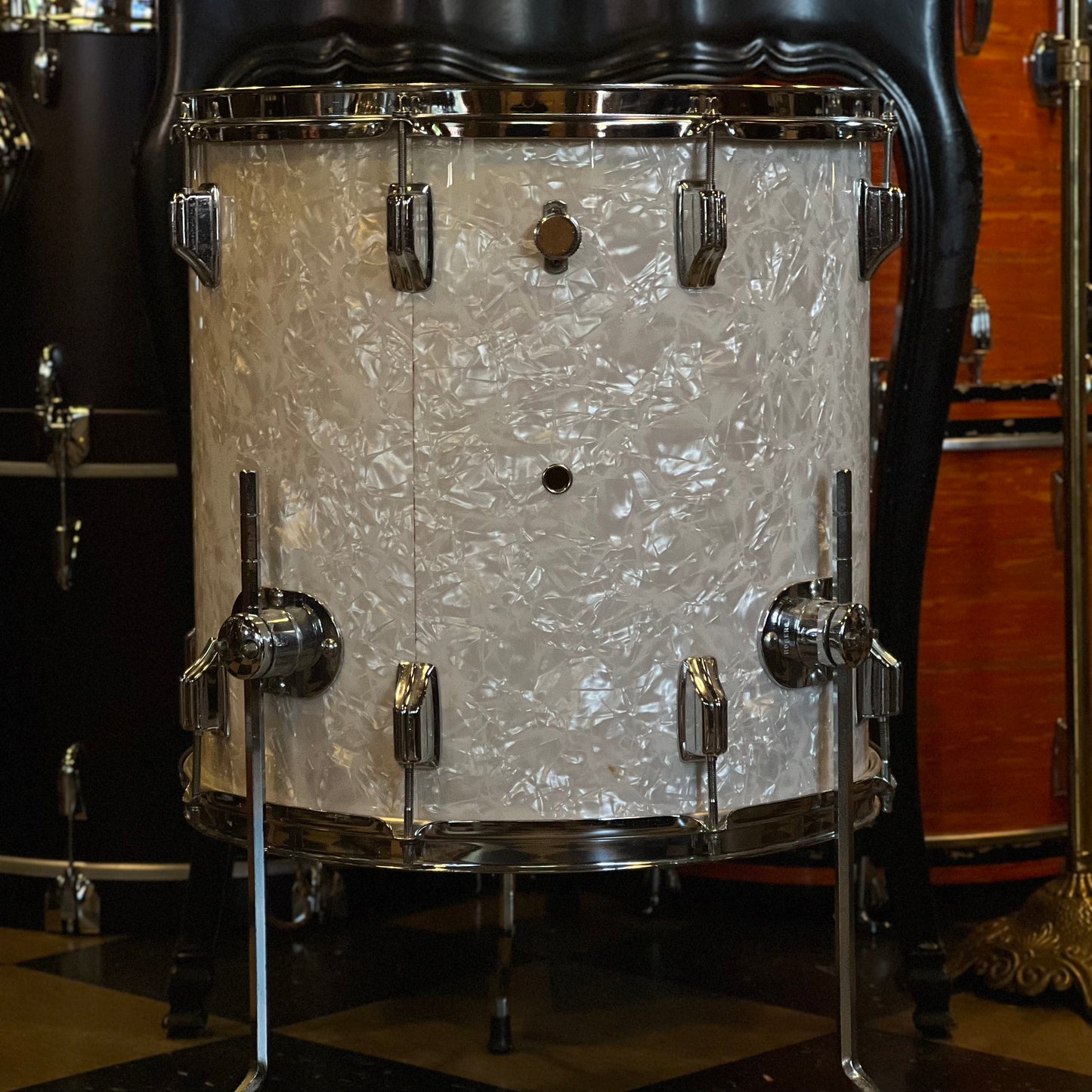 VINTAGE 1970's Rogers 16x16 White Marine Pearl Floor Tom