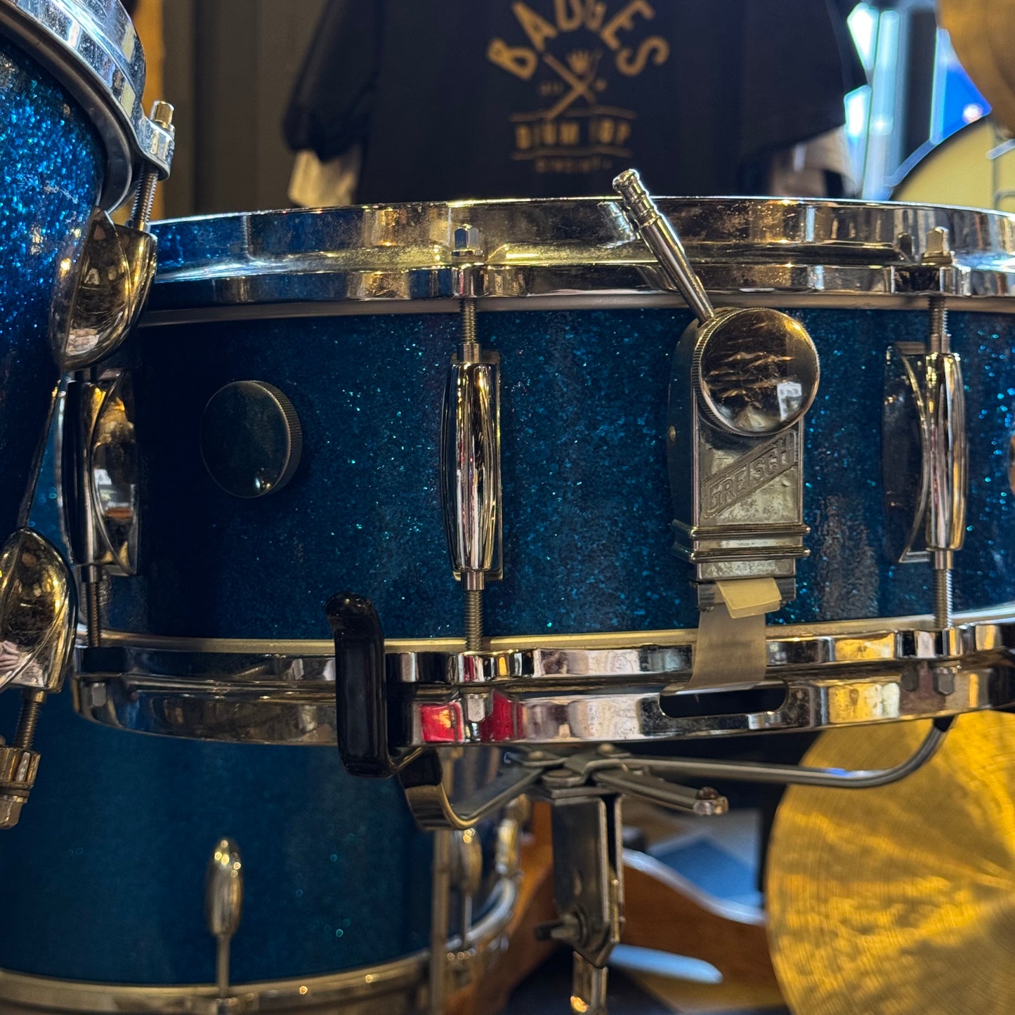 VINTAGE 1960's Gretsch Round Badge Progressive Jazz Outfit in Blue Sparkle - 14x20, 8x12, 14x14, 5.5x14