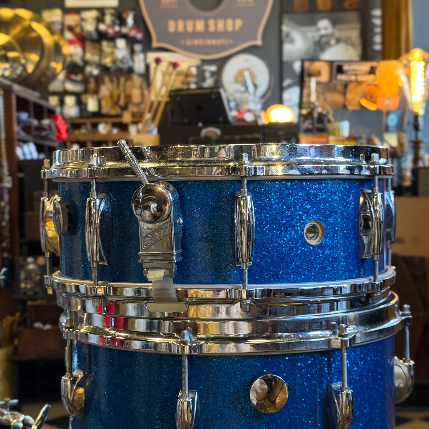 VINTAGE 1960's Gretsch Round Badge Progressive Jazz Outfit in Blue Sparkle - 14x20, 8x12, 14x14, 5.5x14