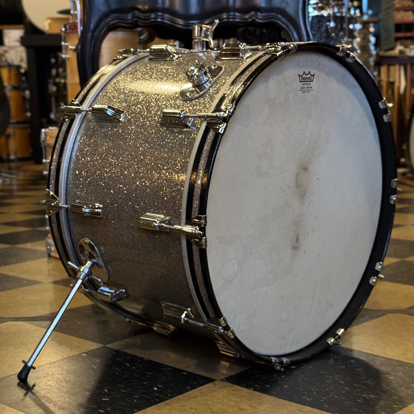VINTAGE 1970's Rogers 14x22 Silver Sparkle Bass Drum