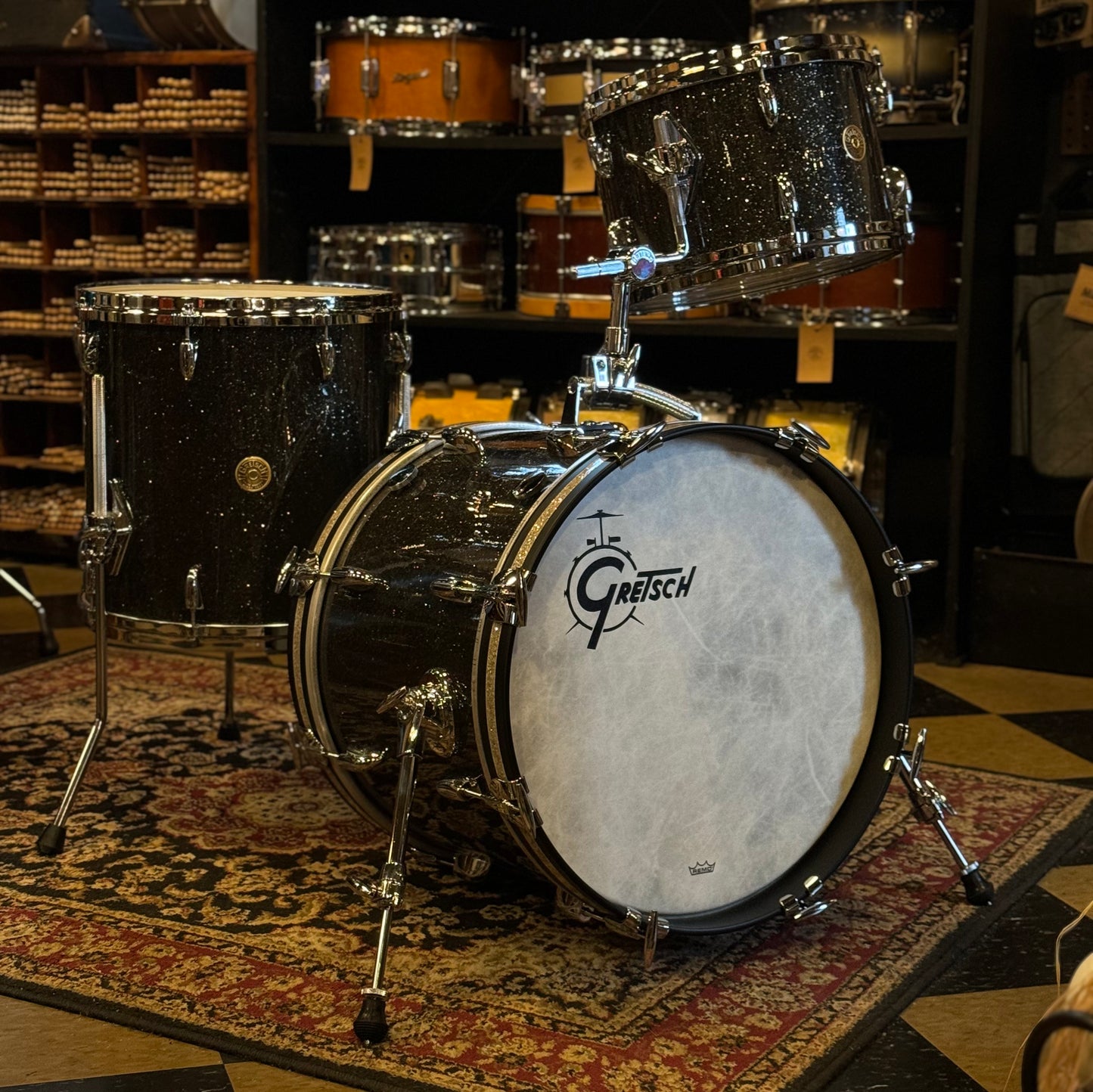 NEW Gretsch USA Custom in Twilight Glass Glitter w/ Silver Glass Bass Drum Hoop Inlay - 14x18, 8x12, 14x14