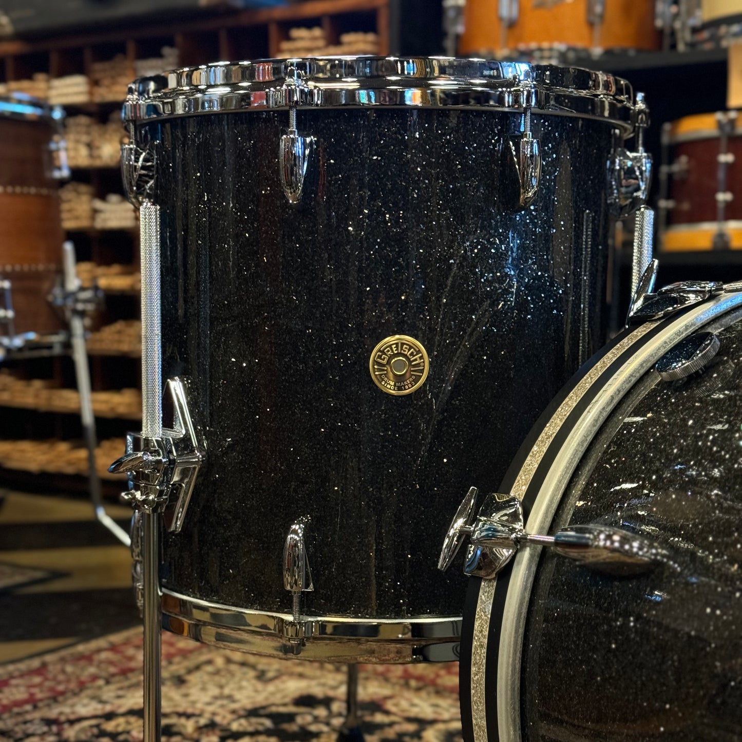 NEW Gretsch USA Custom in Twilight Glass Glitter w/ Silver Glass Bass Drum Hoop Inlay - 14x18, 8x12, 14x14