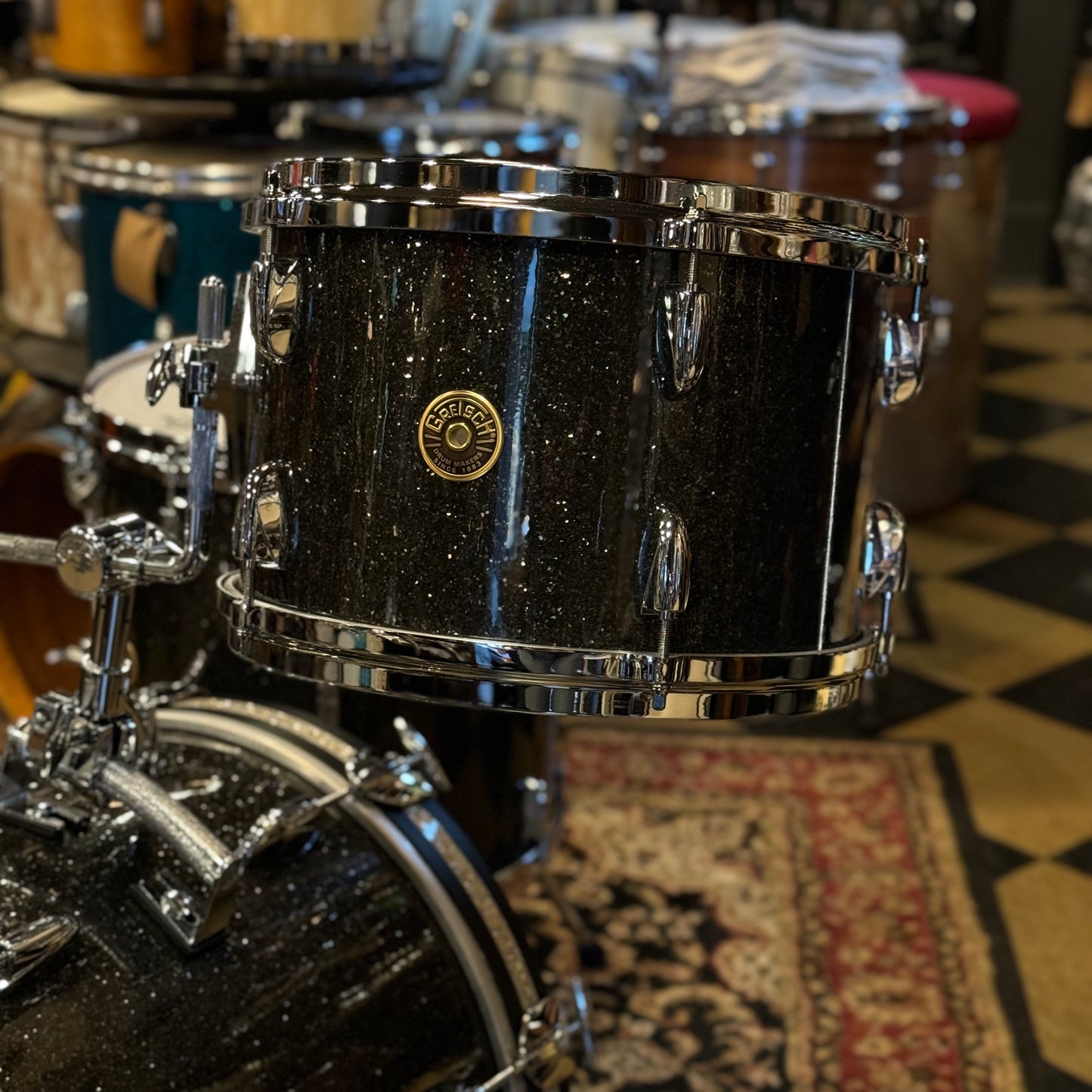 NEW Gretsch USA Custom in Twilight Glass Glitter w/ Silver Glass Bass Drum Hoop Inlay - 14x18, 8x12, 14x14