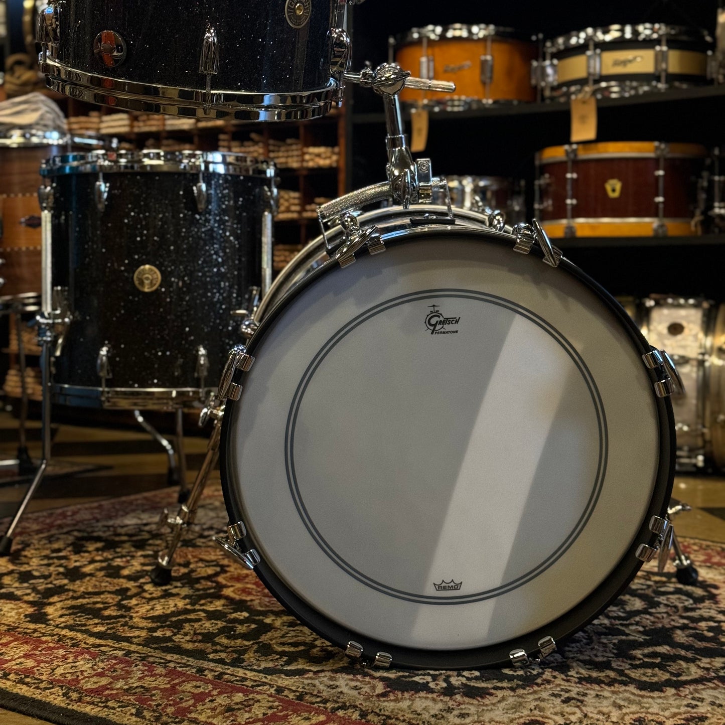 NEW Gretsch USA Custom in Twilight Glass Glitter w/ Silver Glass Bass Drum Hoop Inlay - 14x18, 8x12, 14x14