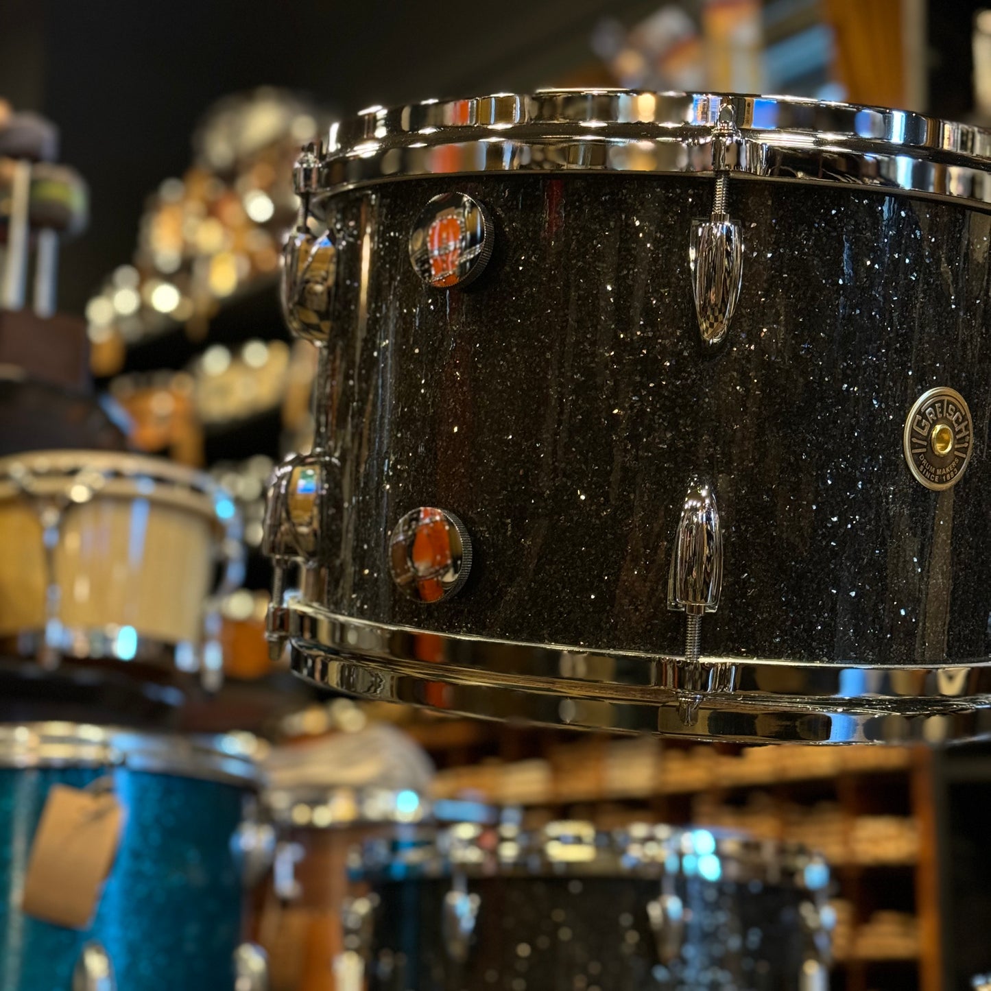 NEW Gretsch USA Custom in Twilight Glass Glitter w/ Silver Glass Bass Drum Hoop Inlay - 14x18, 8x12, 14x14