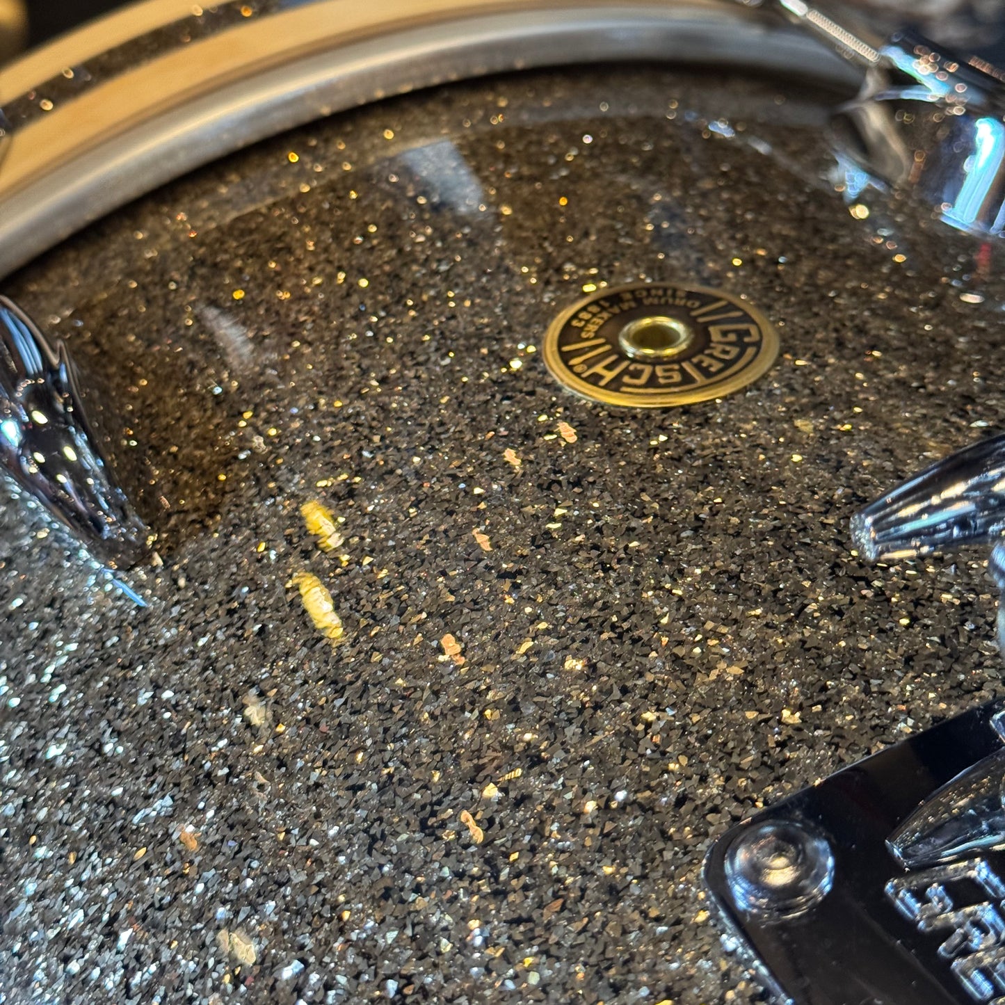 NEW Gretsch USA Custom in Ginger Glass Glitter w/ Satin Natural Bass Drum Hoops - 14x18, 8x12, 14x14