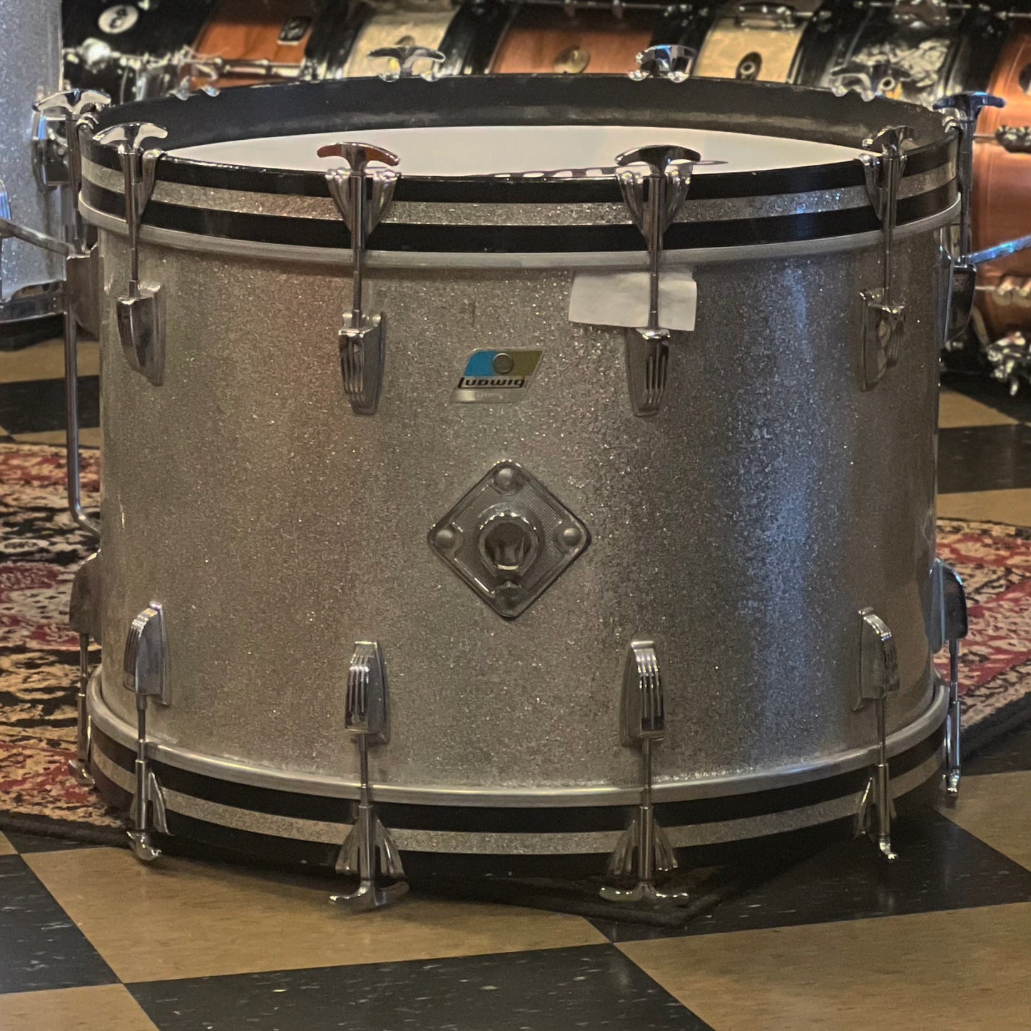 VINTAGE 1970's Ludwig Blue & Olive Badge Drum Set in Silver Sparkle - 14x22, 9x13, 16x16