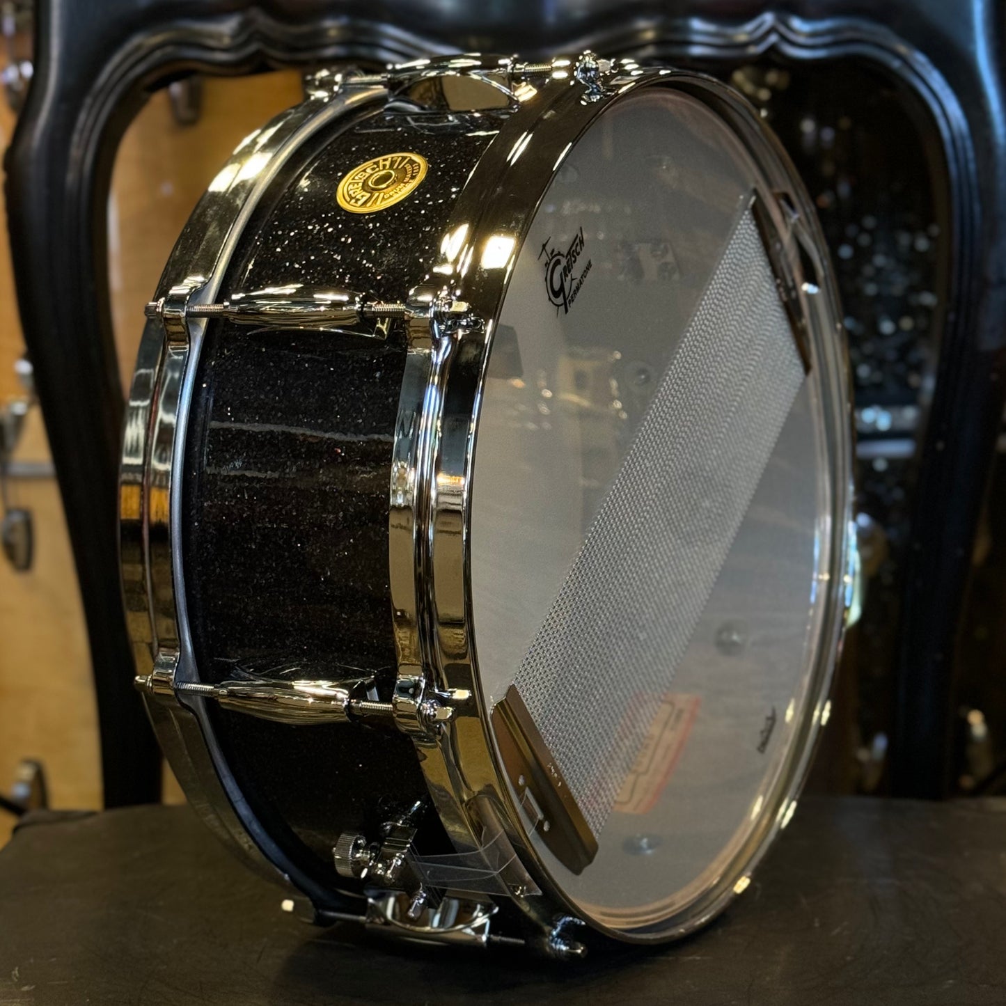 NEW Gretsch USA Custom 5.5x14 Snare Drum in Black Glass Glitter with Tone Control & Micro Sensitive