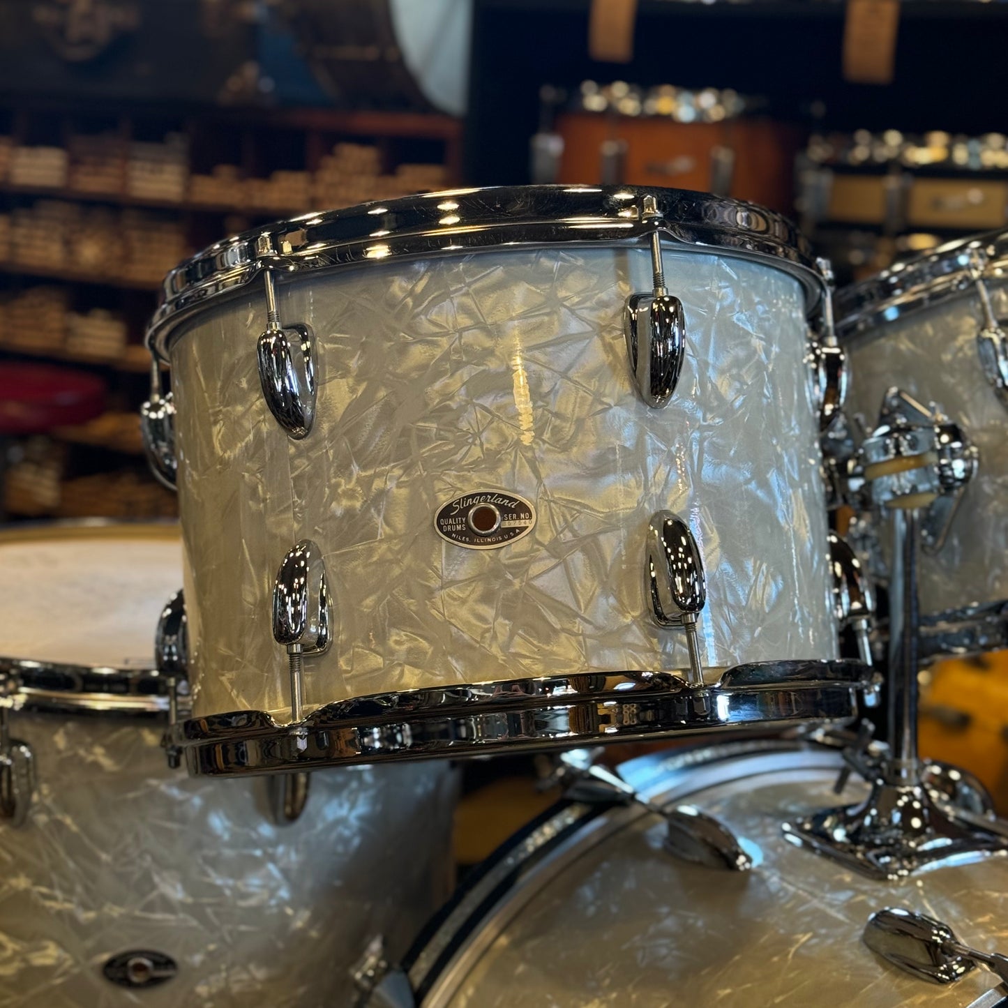 VINTAGE 1970's Slingerland Modern Solo Outfit in White Marine Pearl - 14x22, 8x12, 9x13, 14x16