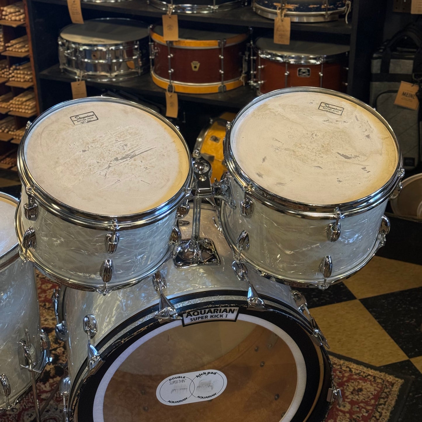 VINTAGE 1970's Slingerland Modern Solo Outfit in White Marine Pearl - 14x22, 8x12, 9x13, 14x16